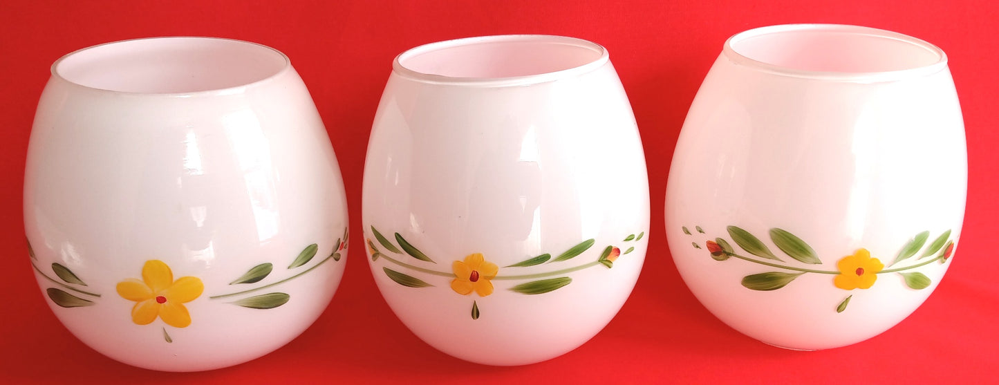 Vintage Small Lipless Glass Lampshade Hand Painted Yellow Red Flower Oblong Ceiling Fan Wall Sconce Fixture Replacement Globe Retro Lighting