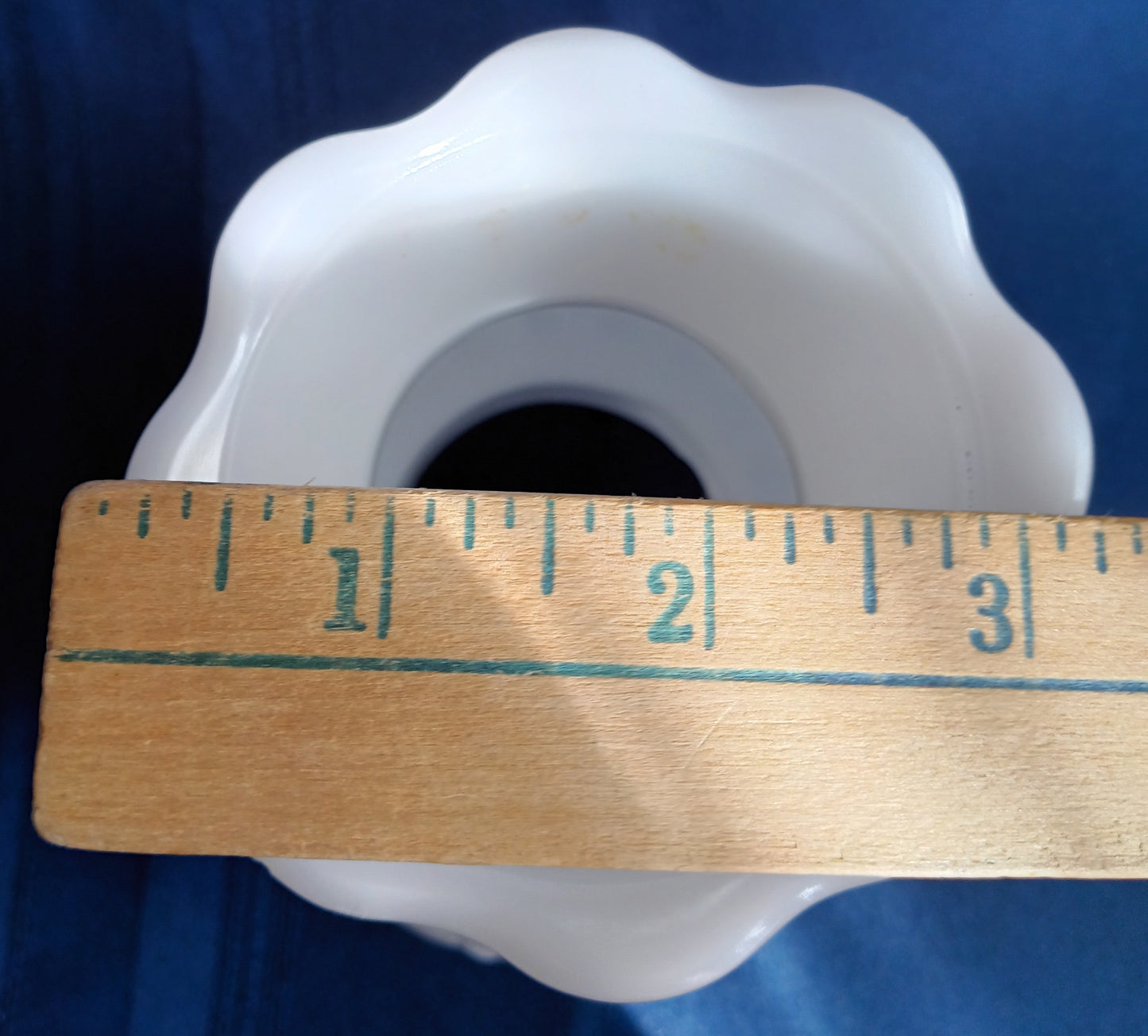 Vintage Milk Glass Pressed Glass Quilted Diamond Dots Pattern Lampshade Bud Shape Scalloped Top Chimney Oil Electric Lamps 3.25” Fitter-NOS