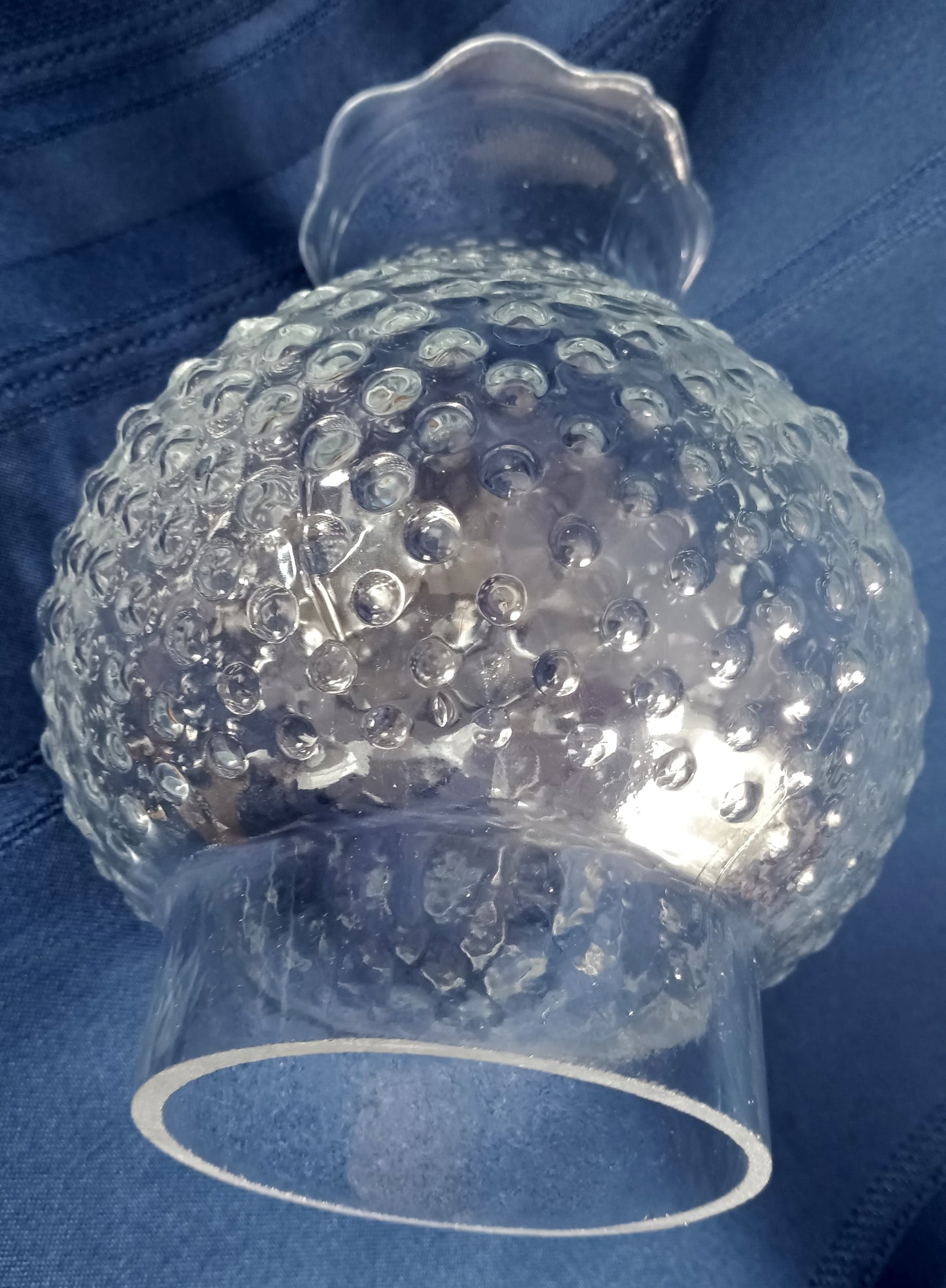 Vintage Clear Pressed Glass Hobnail Dots Pattern Lampshade Bud Shape Scalloped Top Edge Hurricane Shade For Oil Electric Lamps 3.25” Fitter