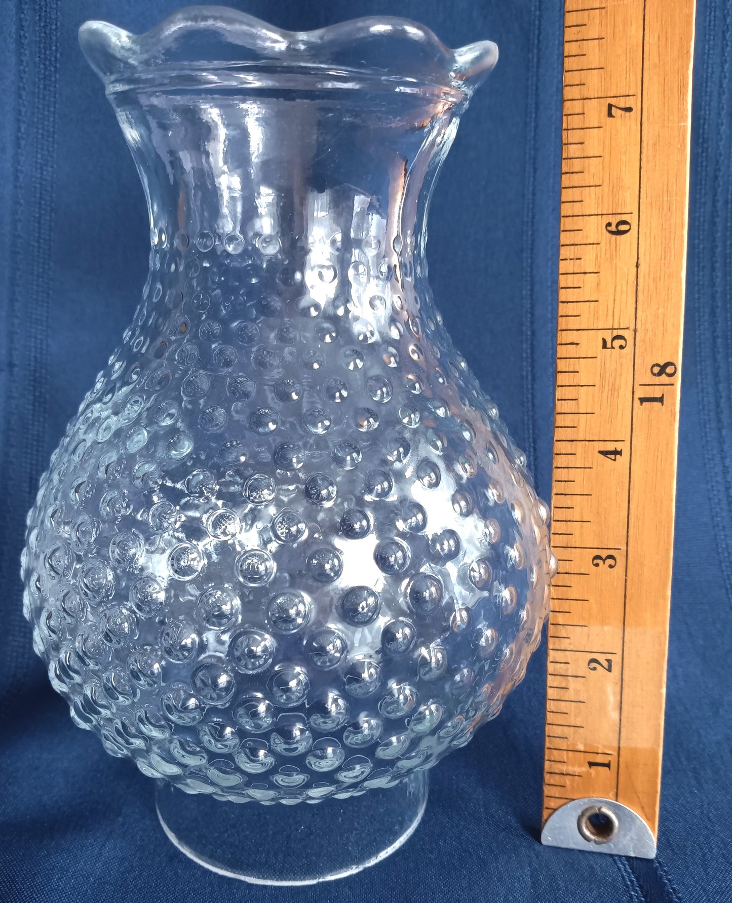 Vintage Clear Pressed Glass Hobnail Dots Pattern Lampshade Bud Shape Scalloped Top Edge Hurricane Shade For Oil Electric Lamps 3.25” Fitter