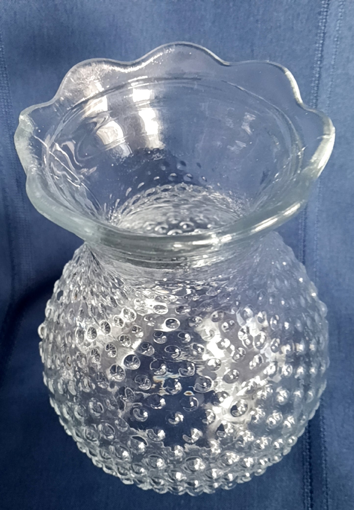 Vintage Clear Pressed Glass Hobnail Dots Pattern Lampshade Bud Shape Scalloped Top Edge Hurricane Shade For Oil Electric Lamps 3.25” Fitter