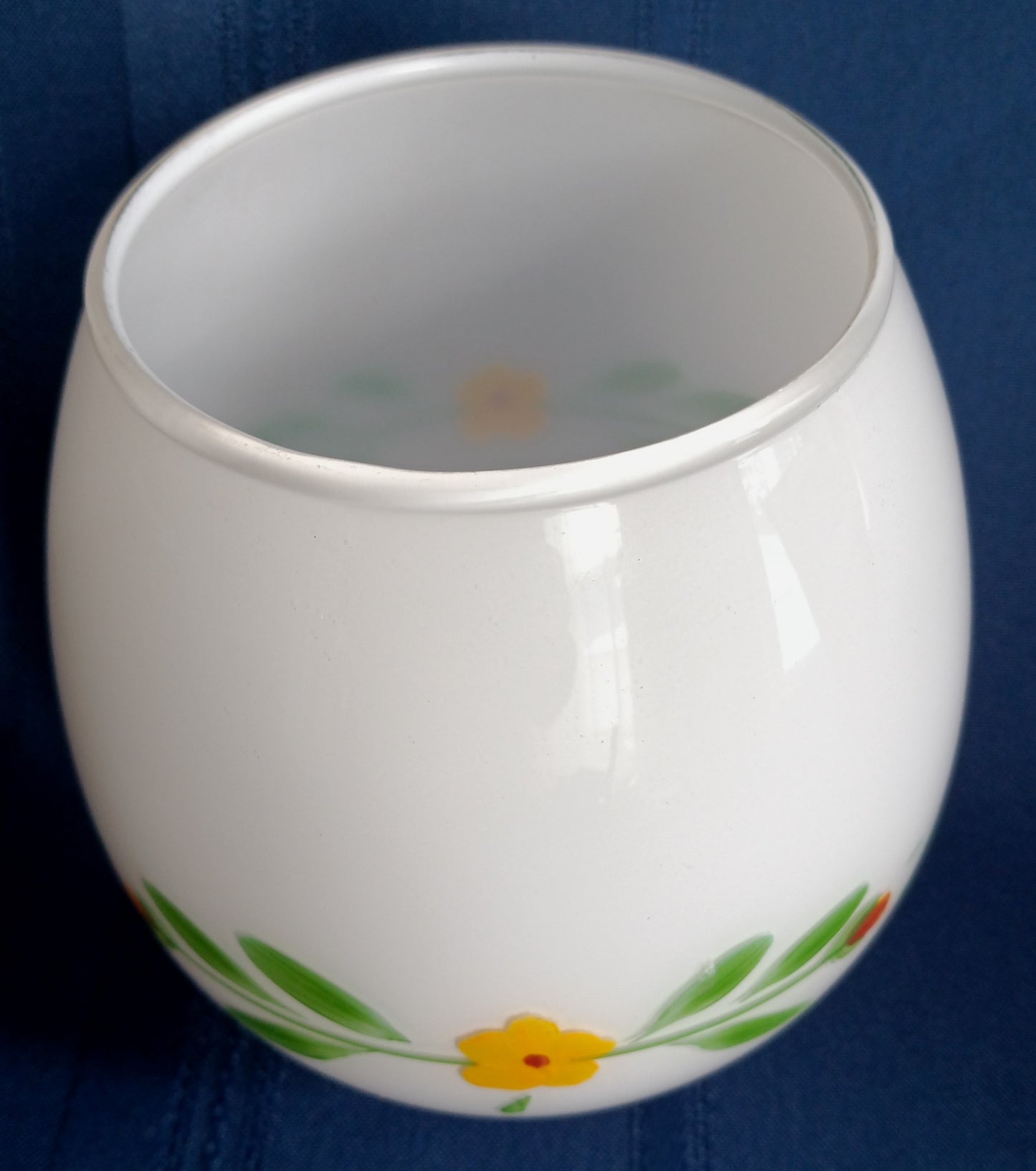 Vintage Small Lipless Glass Lampshade Hand Painted Yellow Red Flower Oblong Ceiling Fan Wall Sconce Fixture Replacement Globe Retro Lighting