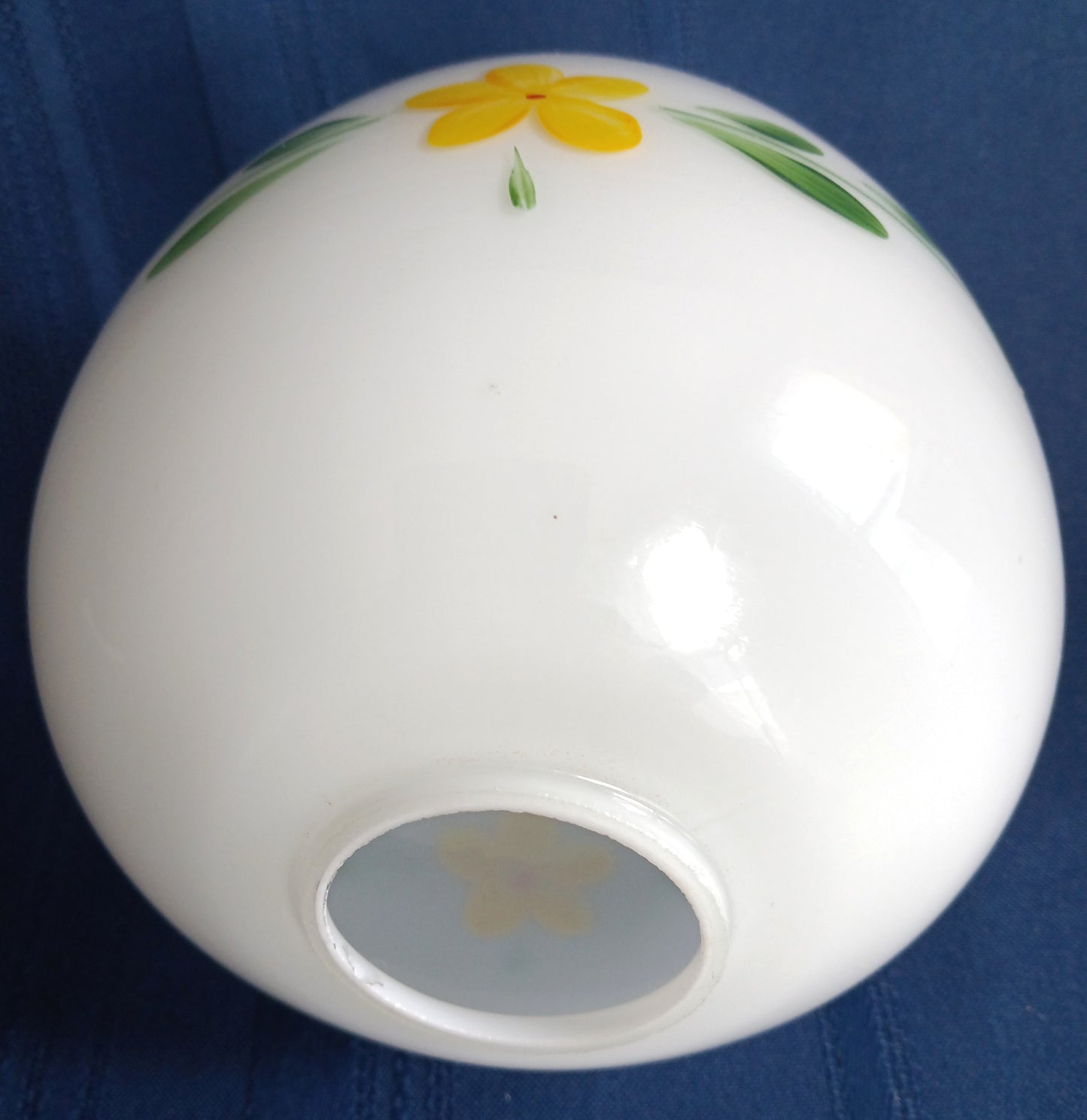 Vintage Small Lipless Glass Lampshade Hand Painted Yellow Red Flower Oblong Ceiling Fan Wall Sconce Fixture Replacement Globe Retro Lighting