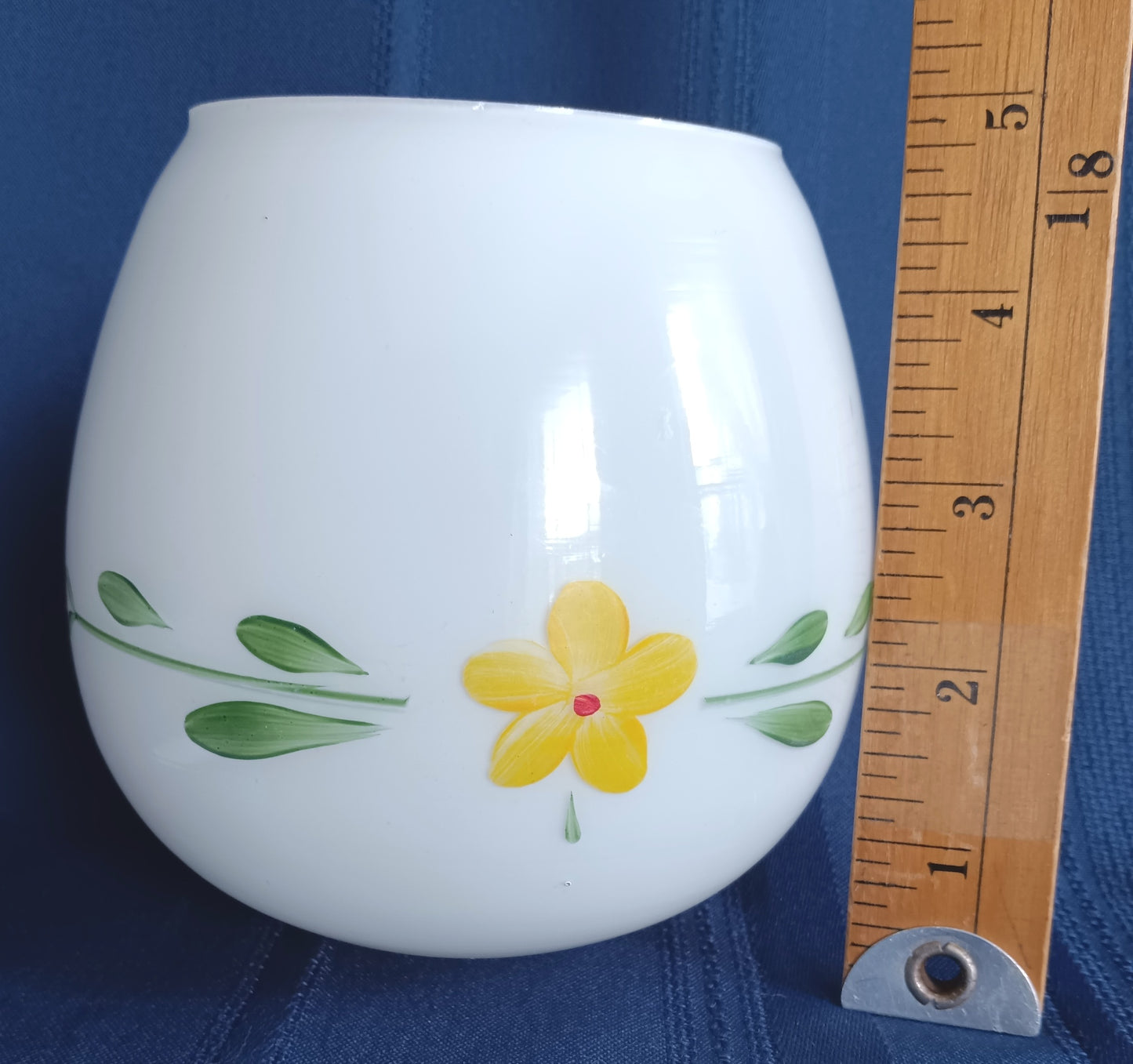 Vintage Small Lipless Glass Lampshade Hand Painted Yellow Red Flower Oblong Ceiling Fan Wall Sconce Fixture Replacement Globe Retro Lighting