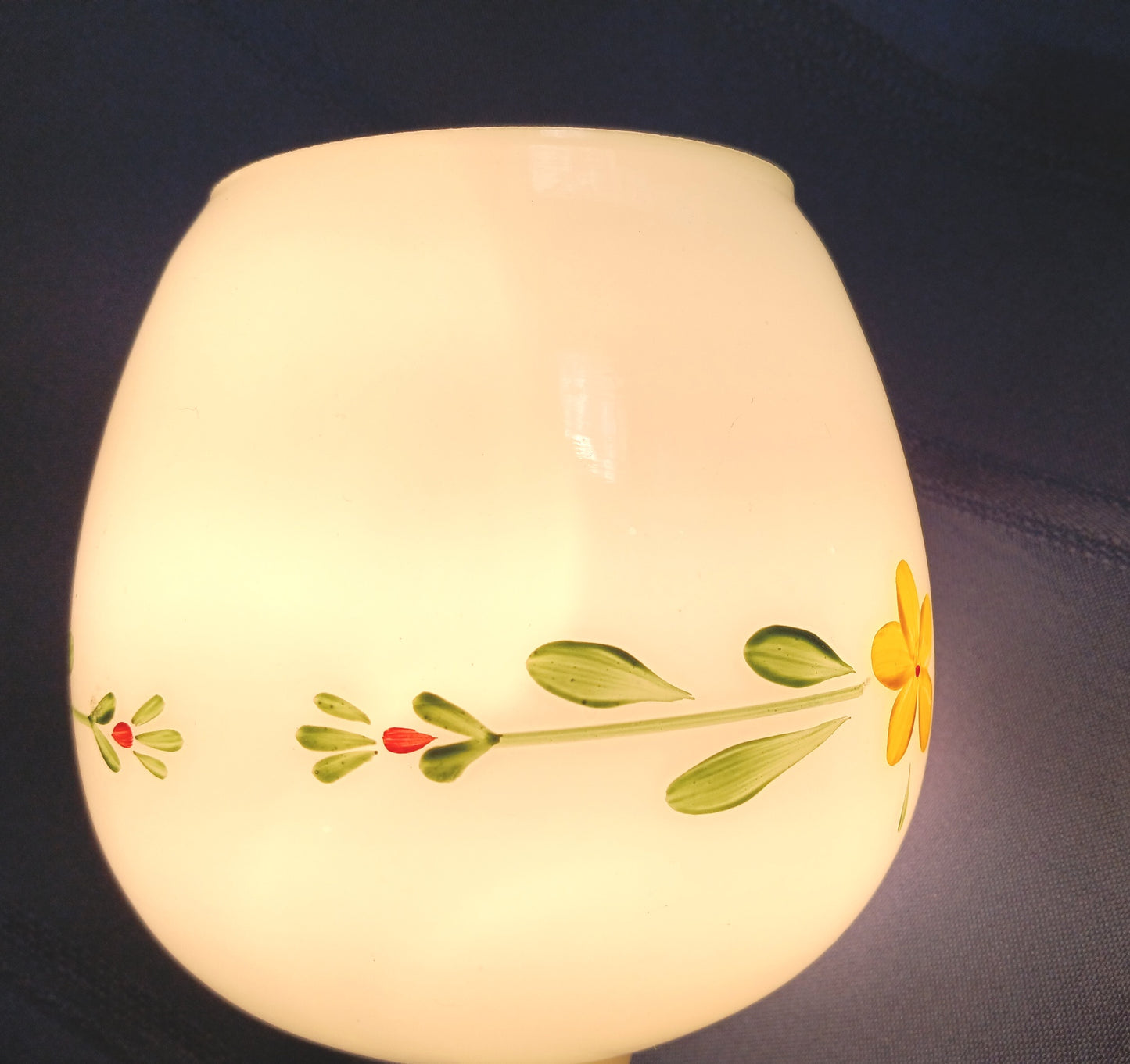 Vintage Small Lipless Glass Lampshade Hand Painted Yellow Red Flower Oblong Ceiling Fan Wall Sconce Fixture Replacement Globe Retro Lighting