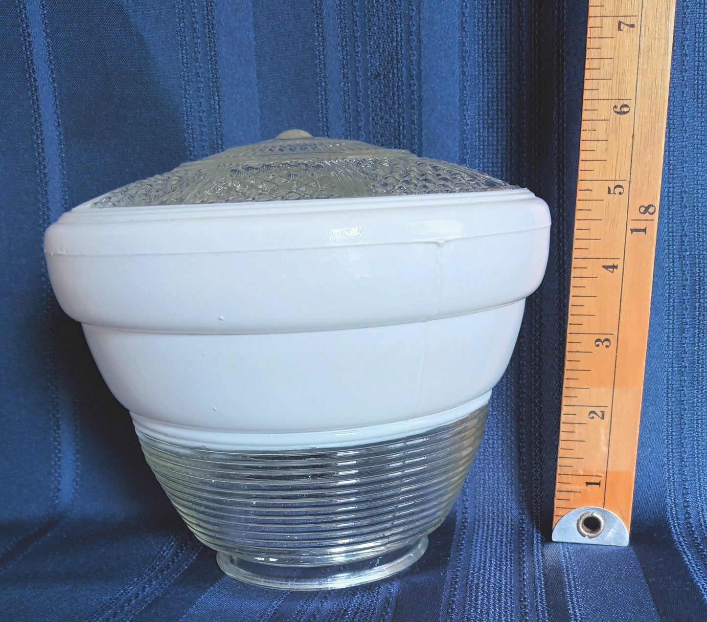 Vintage Art Deco White Clear Glass Lampshade Bullseye Ribbed Flush Mount Ceiling Bathroom Wall Fixture Replacement Cover Light 3.25” Fitter