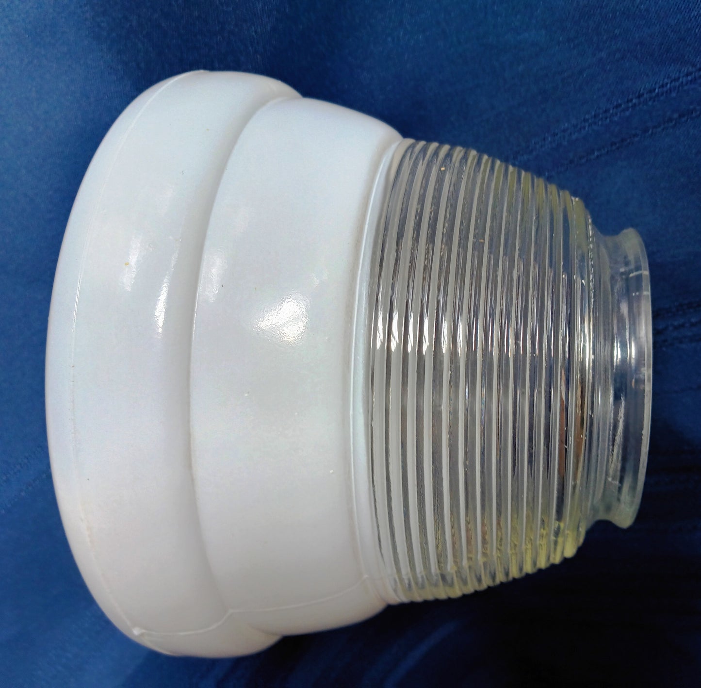 Vintage Art Deco White Clear Glass Lampshade Bullseye Ribbed Flush Mount Ceiling Bathroom Wall Fixture Replacement Cover Light 3.25” Fitter