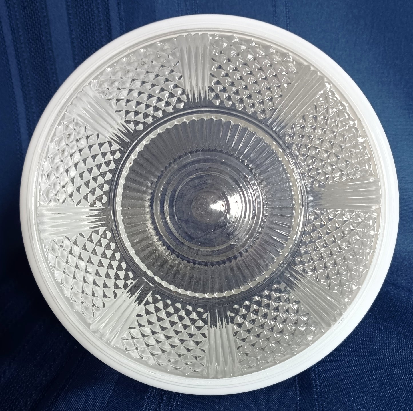 Vintage Art Deco White Clear Glass Lampshade Bullseye Ribbed Flush Mount Ceiling Bathroom Wall Fixture Replacement Cover Light 3.25” Fitter
