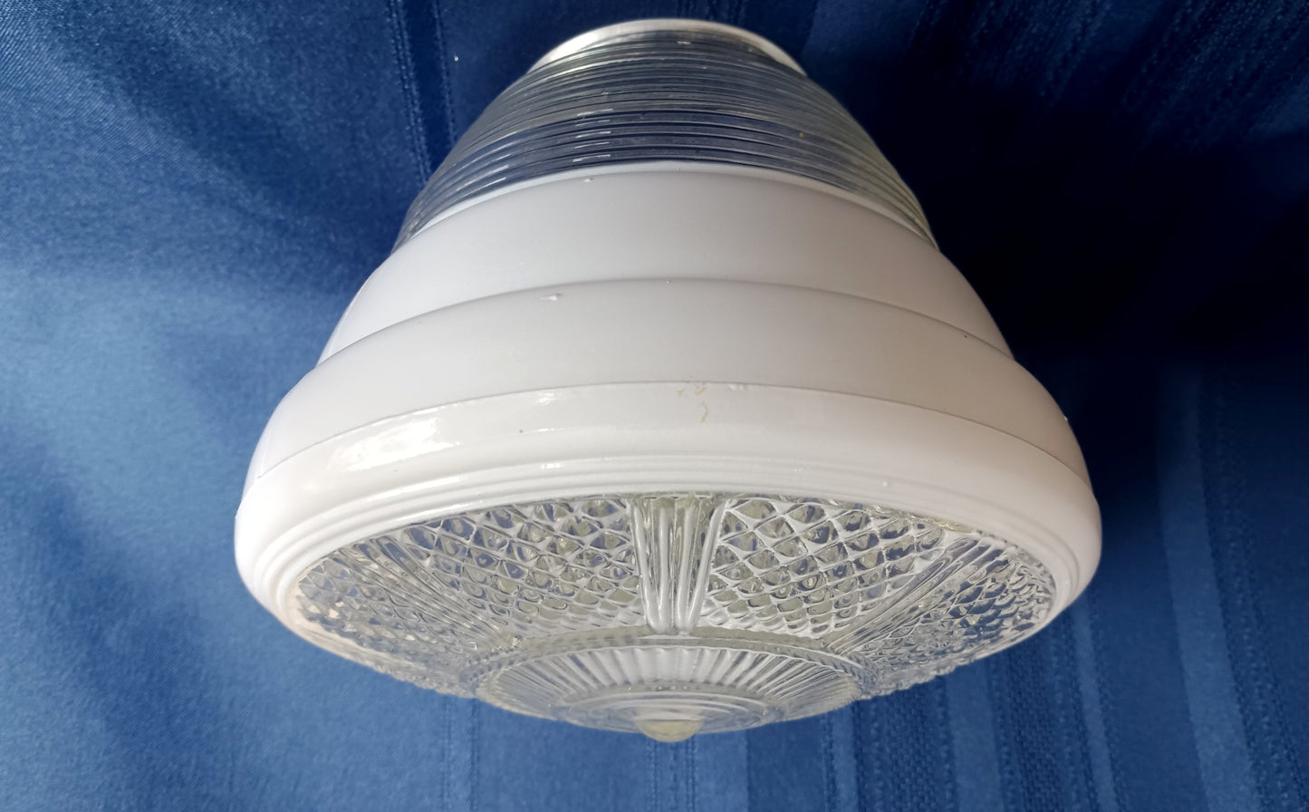 Vintage Art Deco White Clear Glass Lampshade Bullseye Ribbed Flush Mount Ceiling Bathroom Wall Fixture Replacement Cover Light 3.25” Fitter
