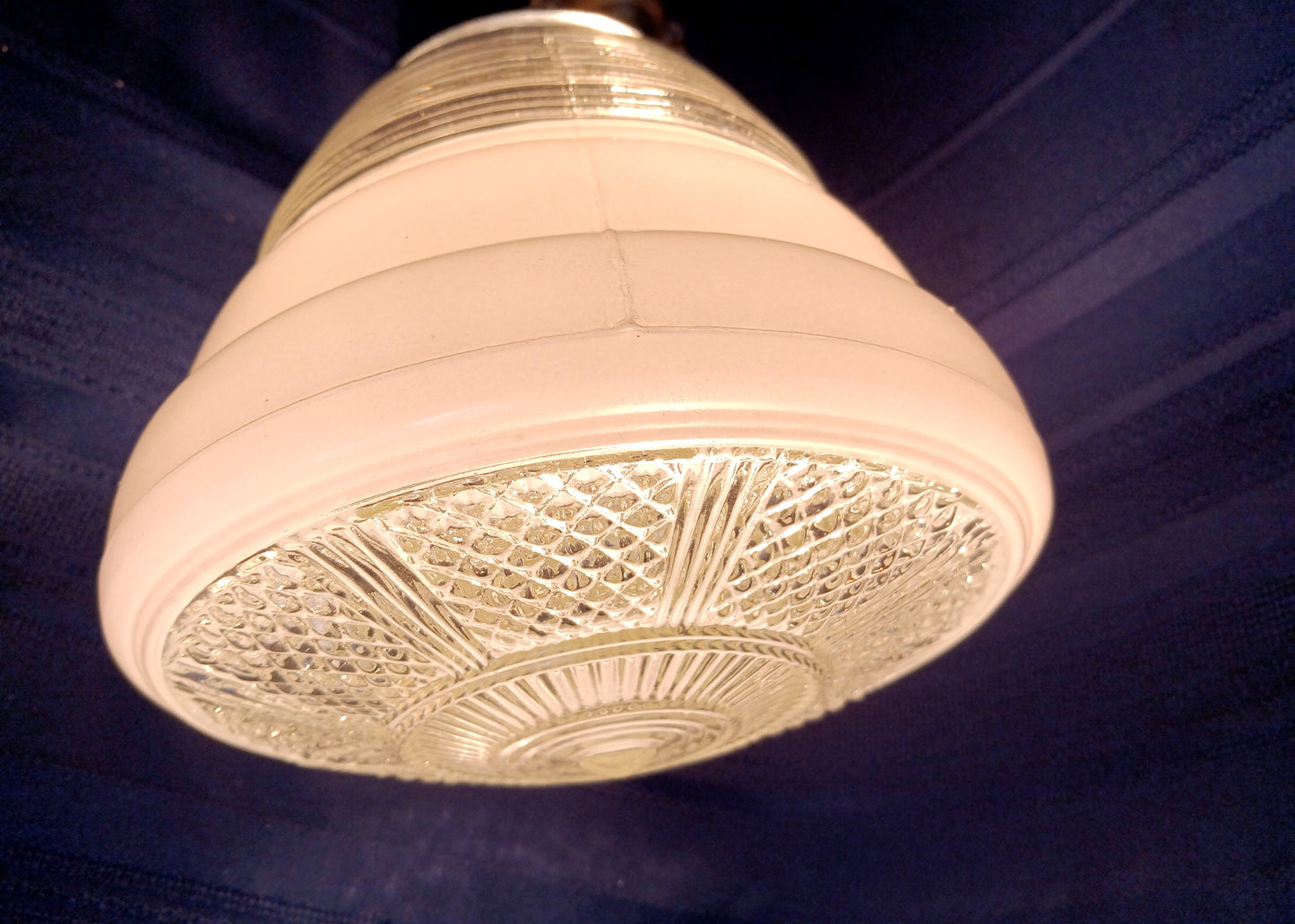 Vintage Art Deco White Clear Glass Lampshade Bullseye Ribbed Flush Mount Ceiling Bathroom Wall Fixture Replacement Cover Light 3.25” Fitter