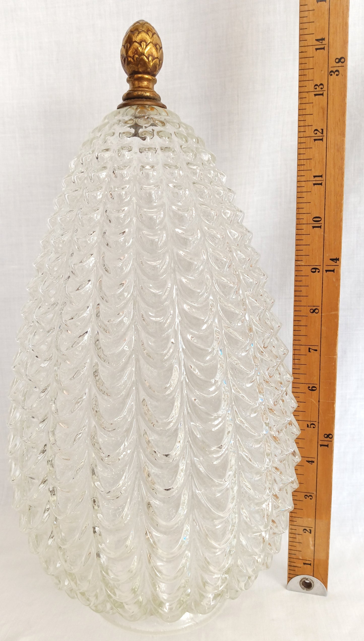 Large Lampshade Nemo 1972 Swag Design Beehive Shaped Clear Glass Hollywood Regency Globe Pendant Ceiling Globe Brass Finial 4” D Fitter-NOS