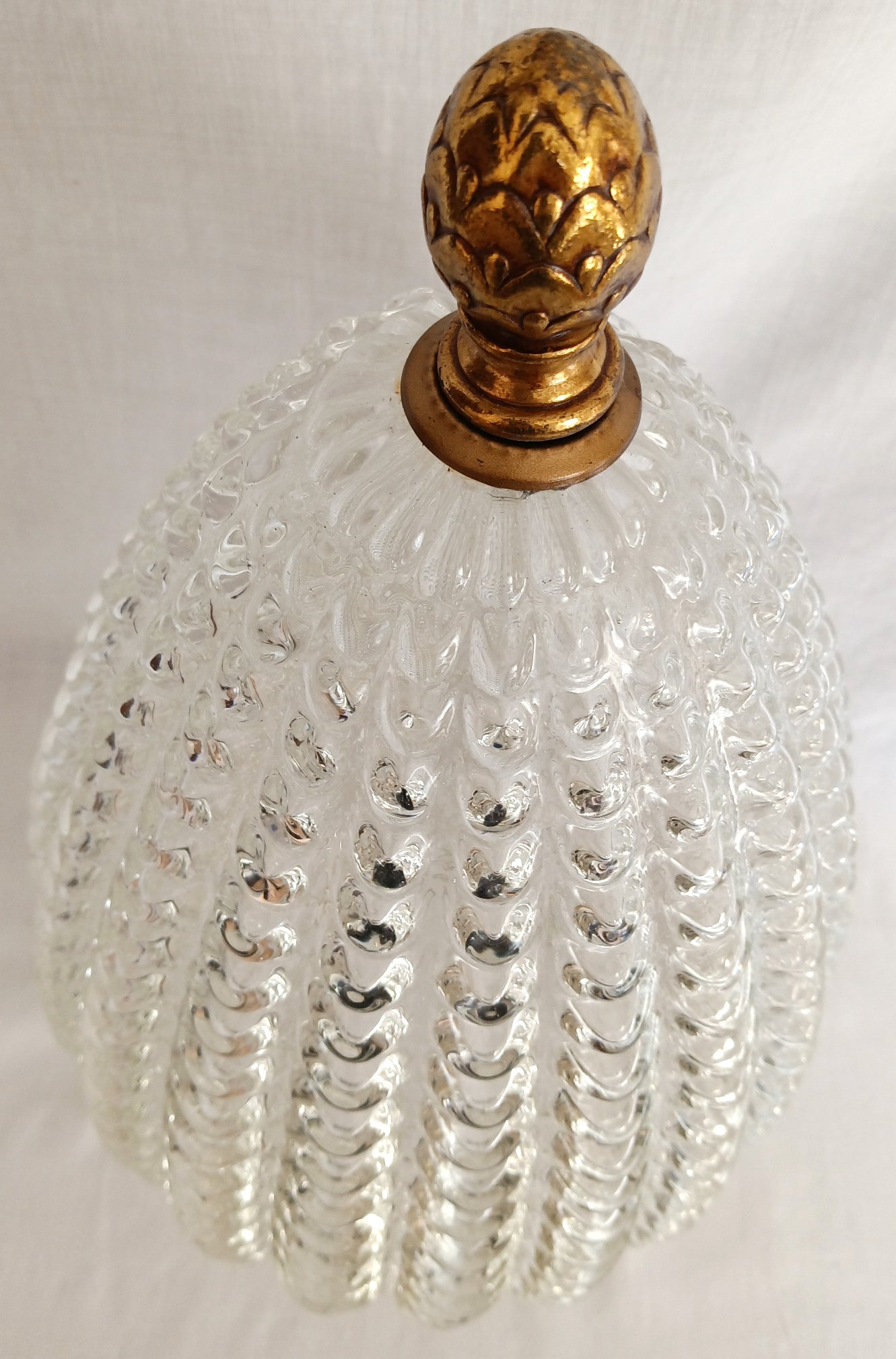 Large Lampshade Nemo 1972 Swag Design Beehive Shaped Clear Glass Hollywood Regency Globe Pendant Ceiling Globe Brass Finial 4” D Fitter-NOS