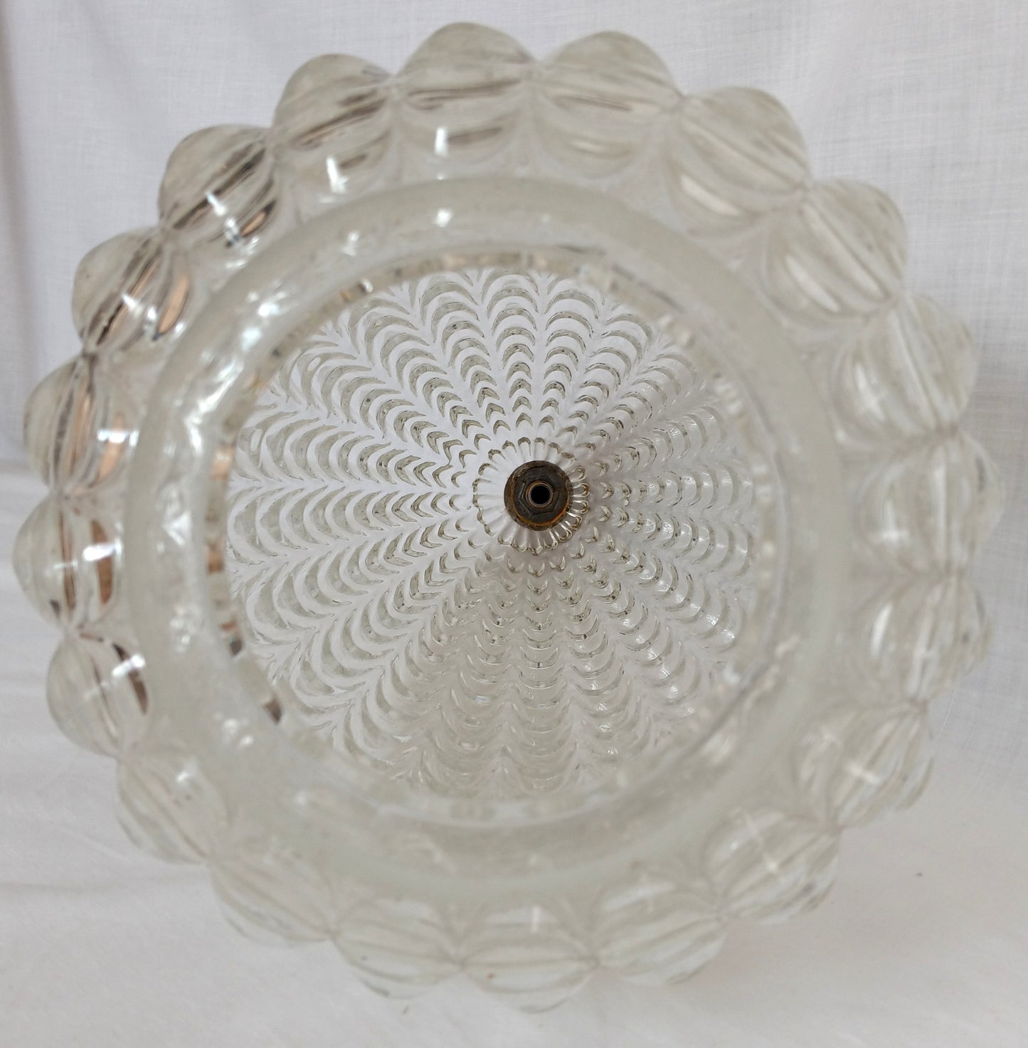 Large Lampshade Nemo 1972 Swag Design Beehive Shaped Clear Glass Hollywood Regency Globe Pendant Ceiling Globe Brass Finial 4” D Fitter-NOS