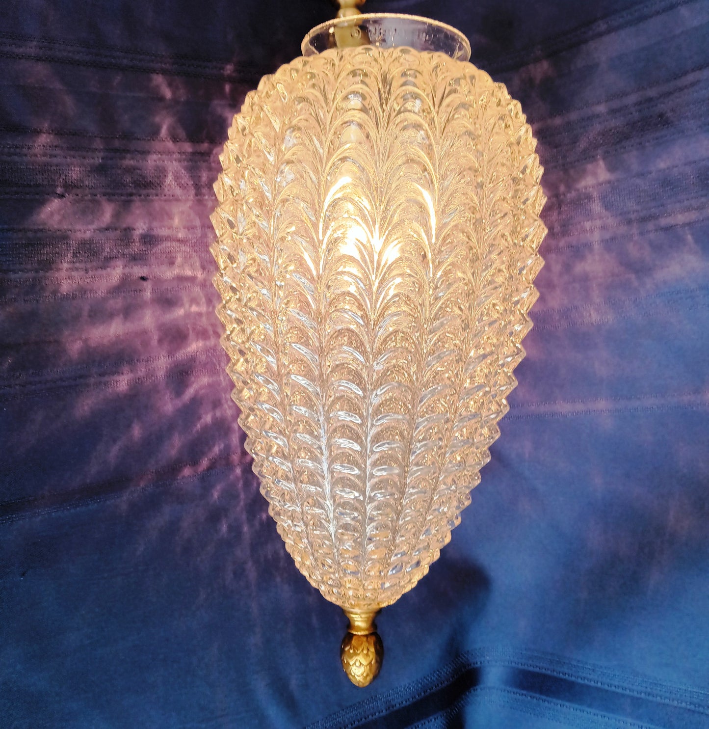 Large Lampshade Nemo 1972 Swag Design Beehive Shaped Clear Glass Hollywood Regency Globe Pendant Ceiling Globe Brass Finial 4” D Fitter-NOS