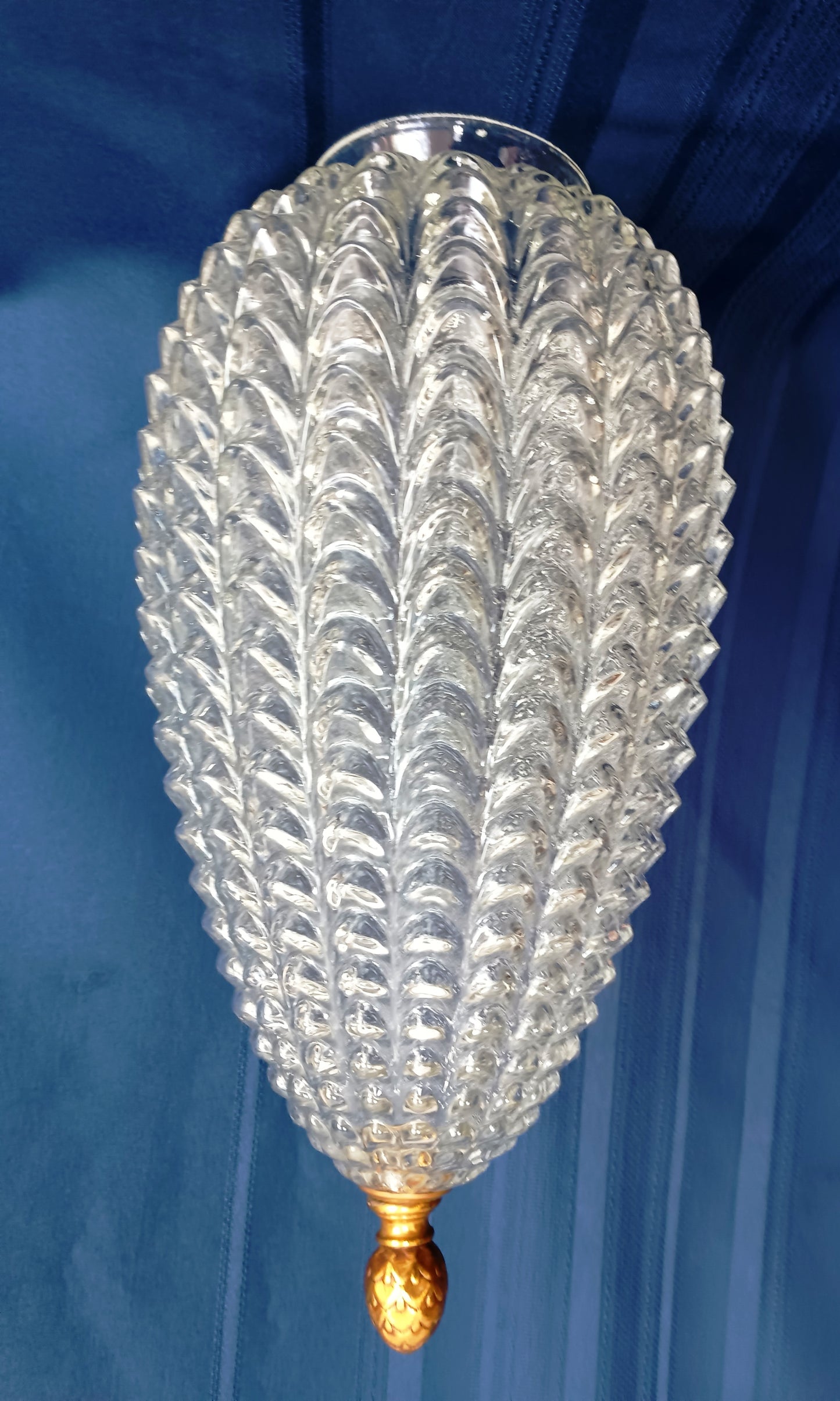 Large Lampshade Nemo 1972 Swag Design Beehive Shaped Clear Glass Hollywood Regency Globe Pendant Ceiling Globe Brass Finial 4” D Fitter-NOS