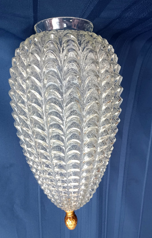 Large Lampshade Nemo 1972 Swag Design Beehive Shaped Clear Glass Hollywood Regency Globe Pendant Ceiling Globe Brass Finial 4” D Fitter-NOS