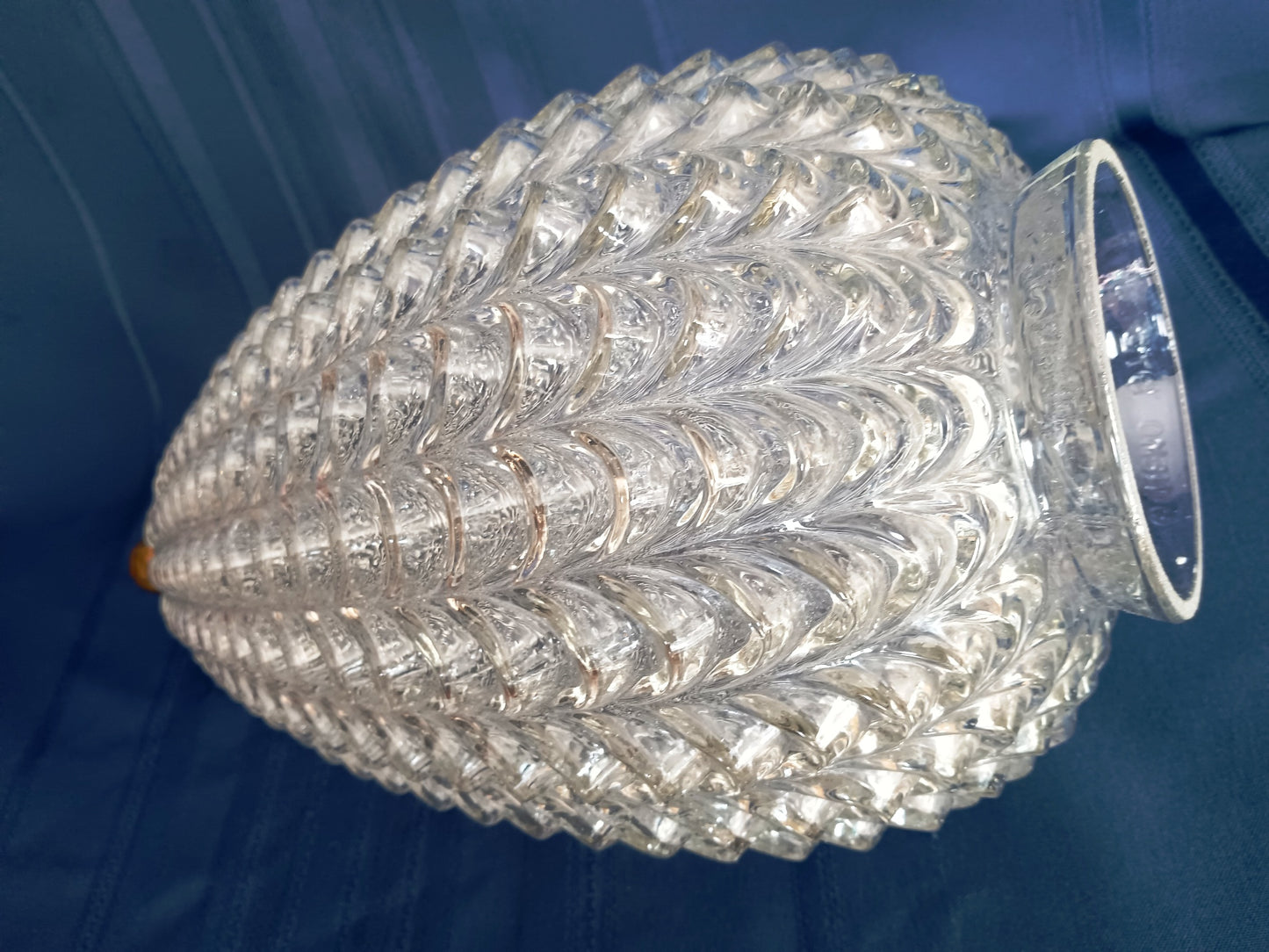 Large Lampshade Nemo 1972 Swag Design Beehive Shaped Clear Glass Hollywood Regency Globe Pendant Ceiling Globe Brass Finial 4” D Fitter-NOS