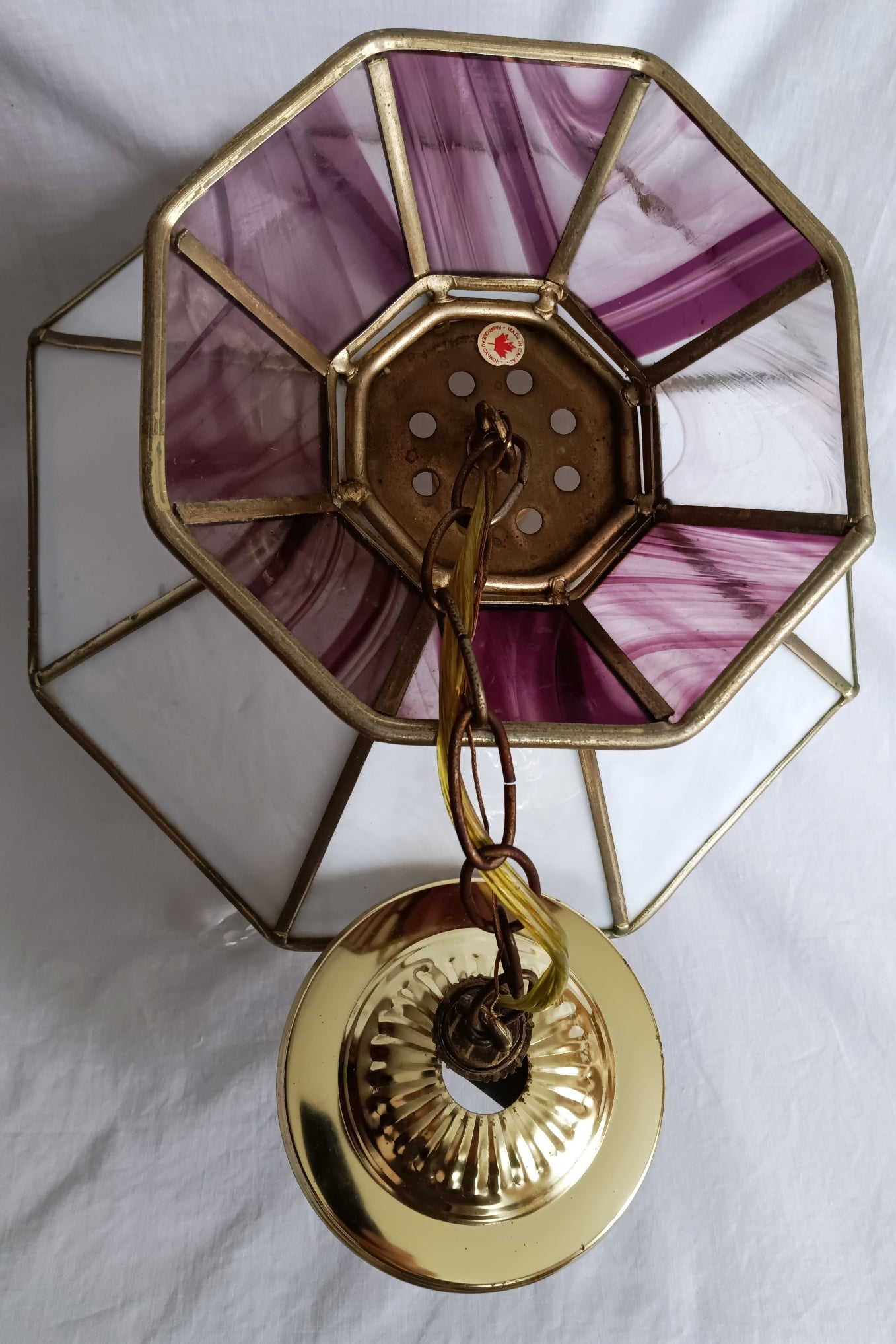 Swag Pendant Hanging Ceiling Fixture Lamp Brass Tiffany Style White Purple Slag Glass Dome One Light Pull Chain Canopy Kitchen Dining Room