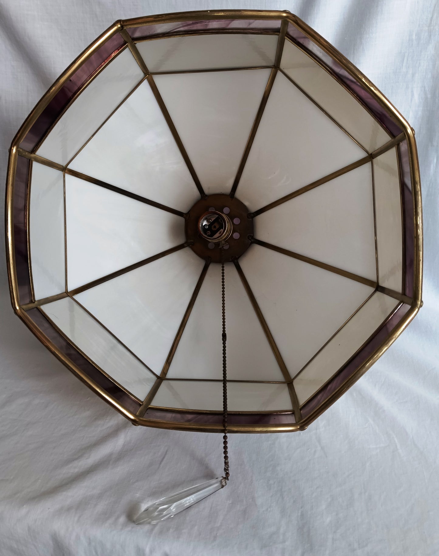 Swag Pendant Hanging Ceiling Fixture Lamp Brass Tiffany Style White Purple Slag Glass Dome One Light Pull Chain Canopy Kitchen Dining Room