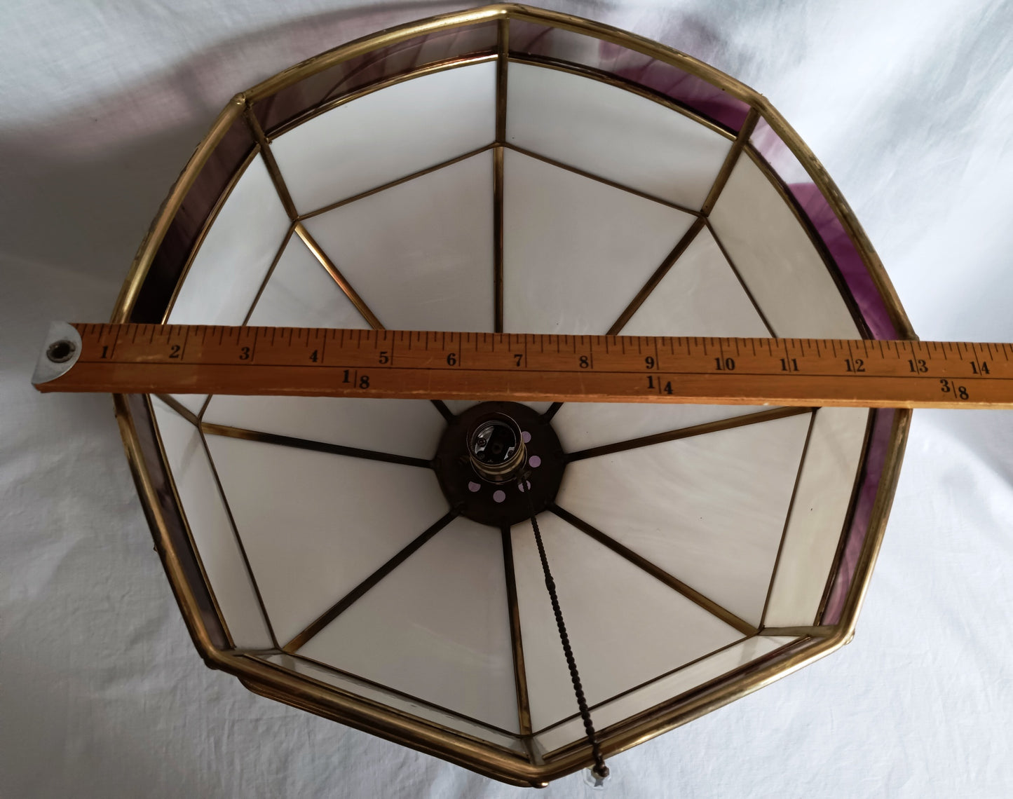 Swag Pendant Hanging Ceiling Fixture Lamp Brass Tiffany Style White Purple Slag Glass Dome One Light Pull Chain Canopy Kitchen Dining Room