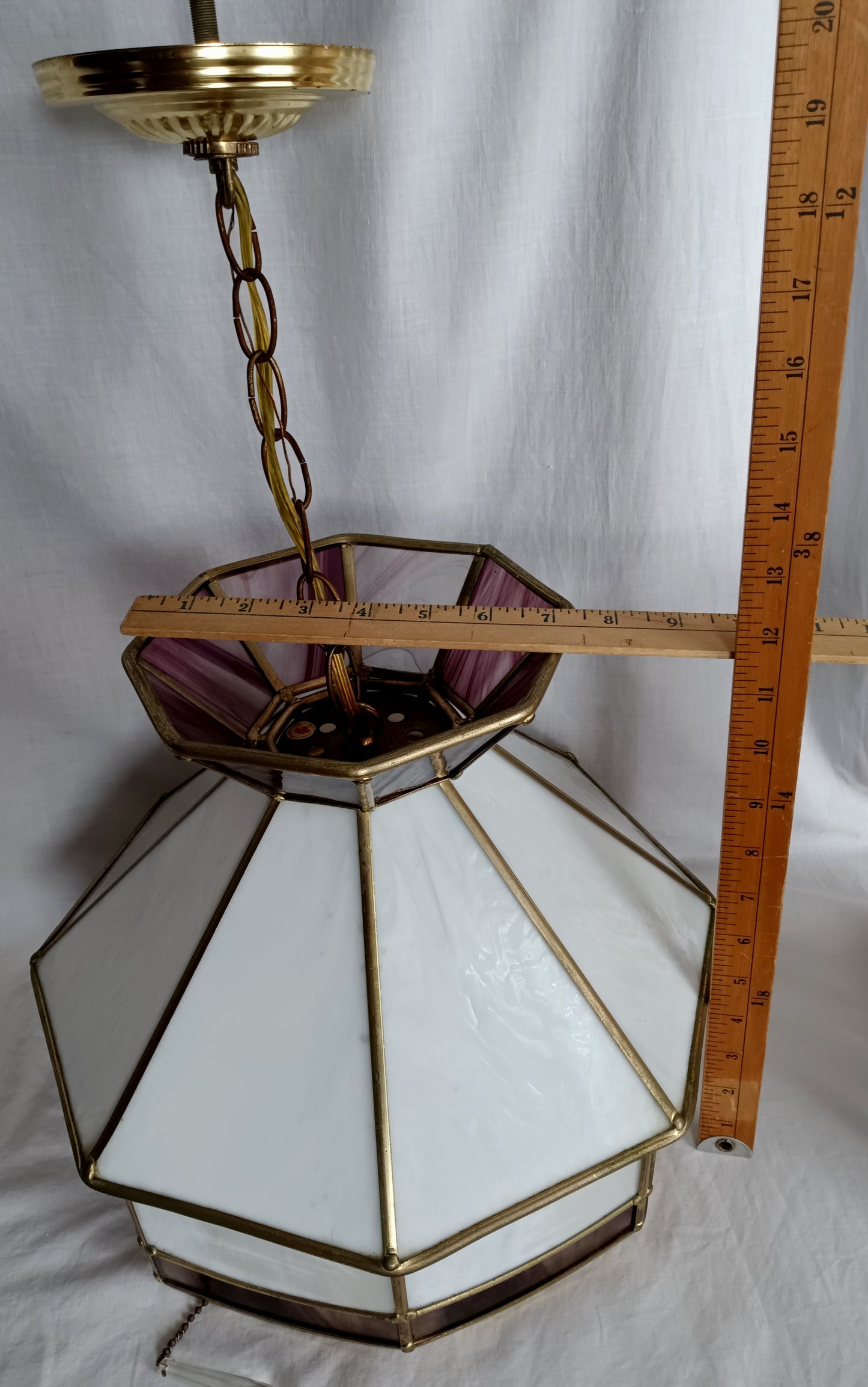 Swag Pendant Hanging Ceiling Fixture Lamp Brass Tiffany Style White Purple Slag Glass Dome One Light Pull Chain Canopy Kitchen Dining Room