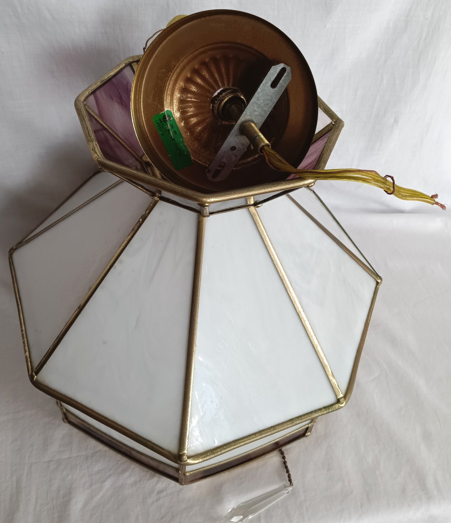 Swag Pendant Hanging Ceiling Fixture Lamp Brass Tiffany Style White Purple Slag Glass Dome One Light Pull Chain Canopy Kitchen Dining Room