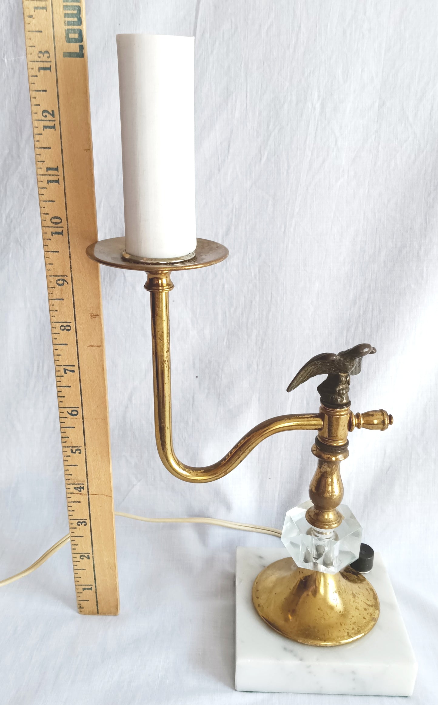 Vintage Brass Pressed Glass Marble Base Table Lamp Eagle Figurine One Arm Candlestick American Classic Federal Style Desk Lamp