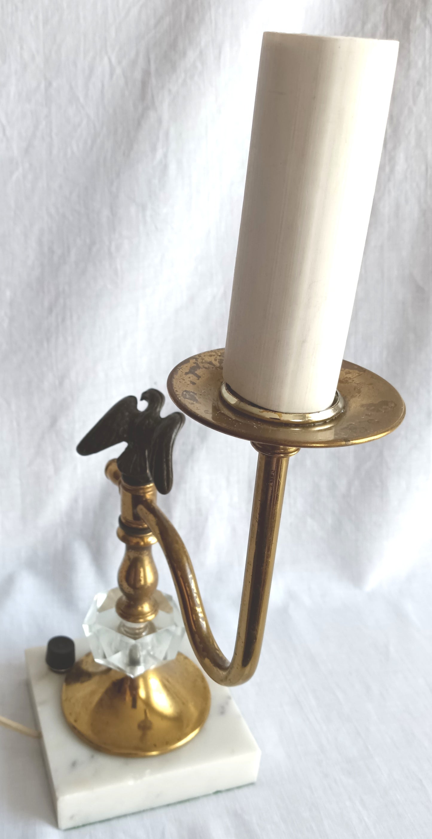 Vintage Brass Pressed Glass Marble Base Table Lamp Eagle Figurine One Arm Candlestick American Classic Federal Style Desk Lamp