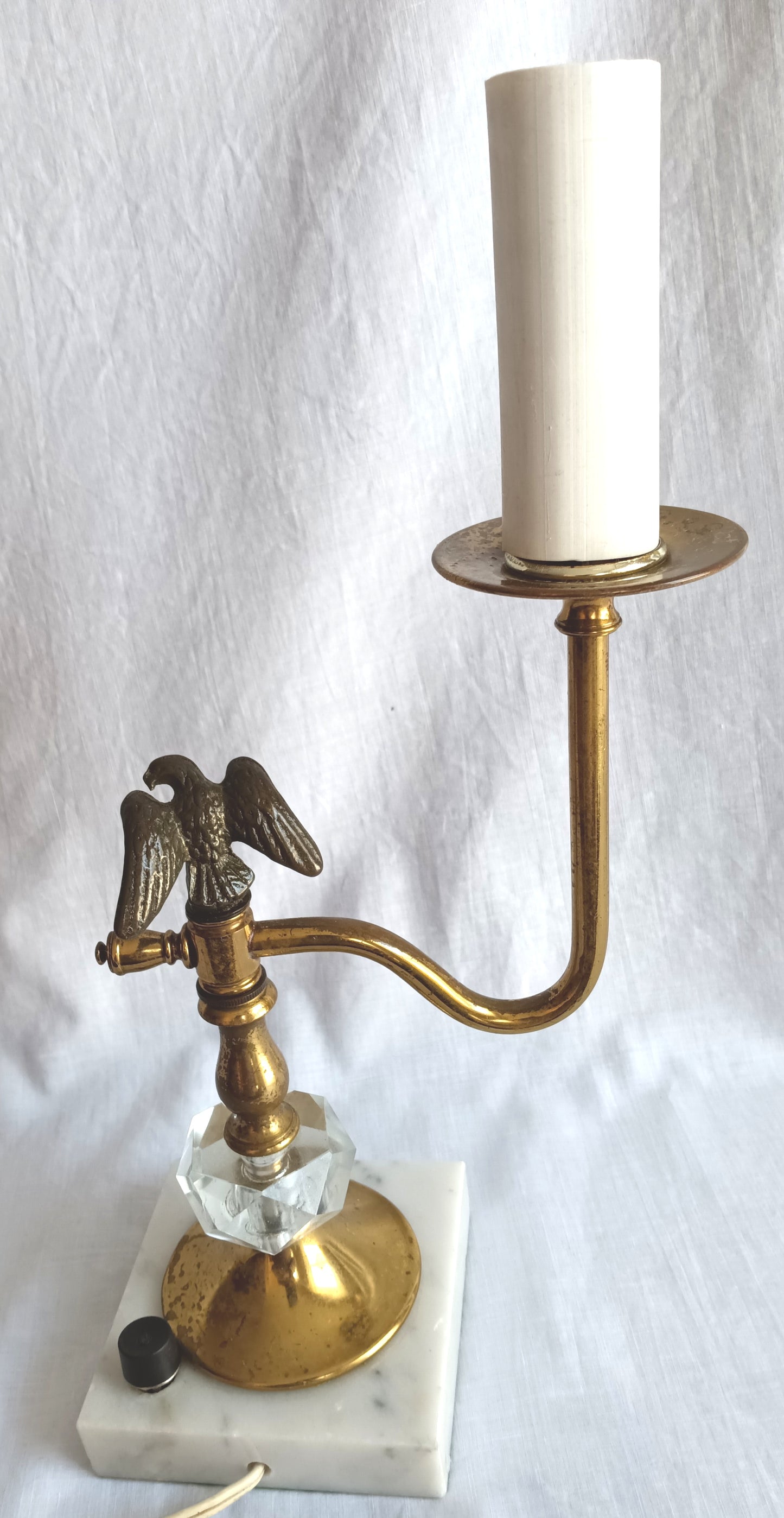 Vintage Brass Pressed Glass Marble Base Table Lamp Eagle Figurine One Arm Candlestick American Classic Federal Style Desk Lamp