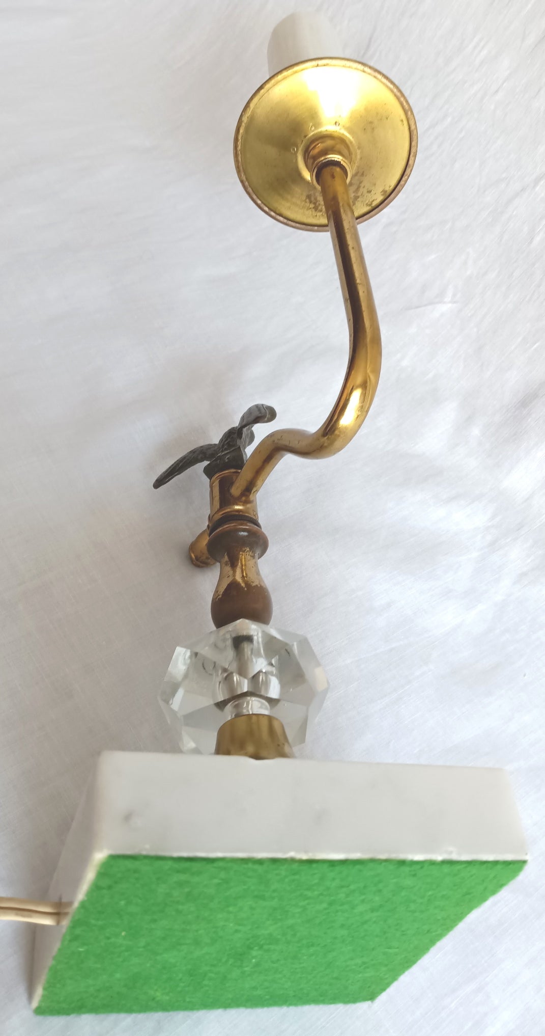 Vintage Brass Pressed Glass Marble Base Table Lamp Eagle Figurine One Arm Candlestick American Classic Federal Style Desk Lamp