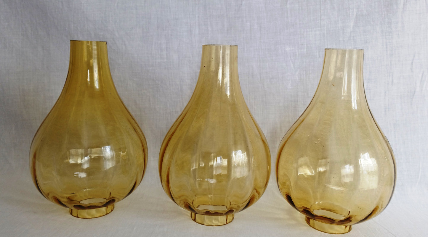 Vintage Hand-Blown Amber Glass Lamp Shade Bulbous Shape Wall Light Cover Kerosene Oil Lamp Replacement Chimney Straight Neck Fitter 2.25”