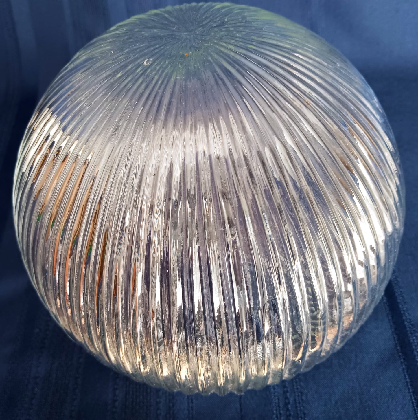VTG Clear Glass Lampshade Ribbed Holophane Style Flush Mount Ceiling Fan Sconce Replacement Globe Medium Size Cover Light 3.25" Fitter-NOS