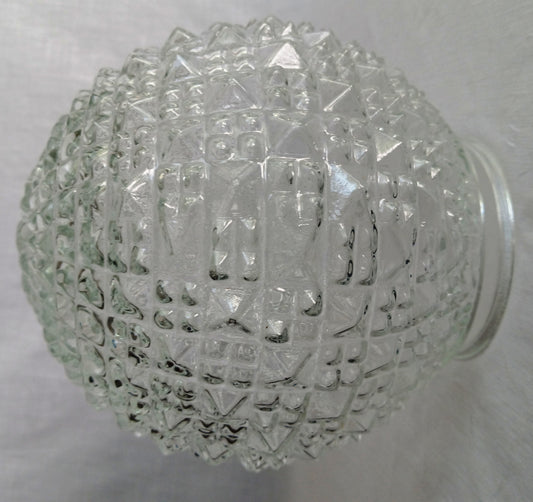 Vintage Clear Pressed Glass Small Globe Diamond Square Point Cut Knobby Design Ceiling Wall Porch Light Fixture Lampshade 3.25 inches Fitter-NOS