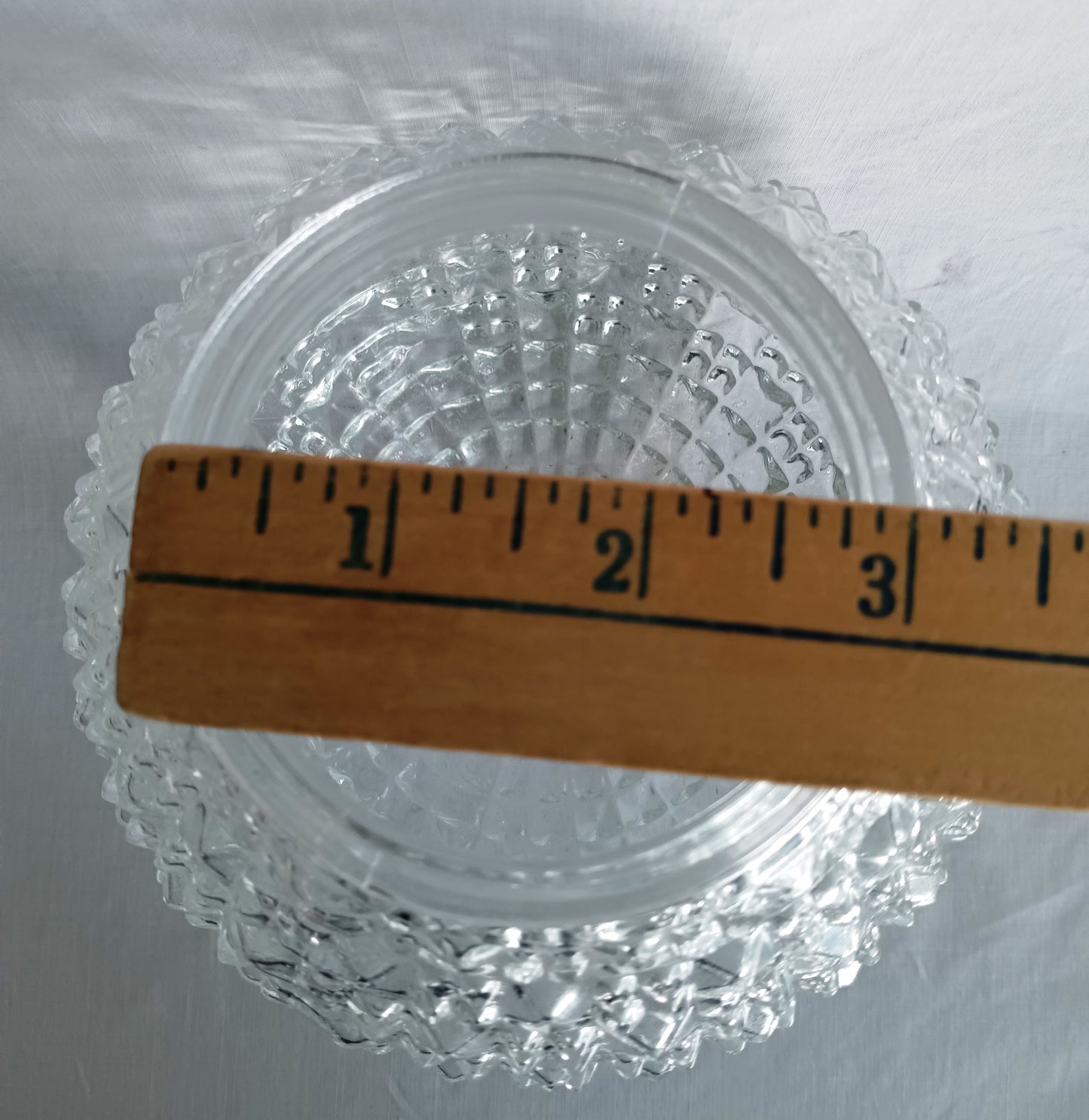 Vintage Clear Pressed Glass Small Globe Diamond Square Point Cut Knobby Design Ceiling Wall Porch Light Fixture Lampshade 3.25 inches Fitter-NOS