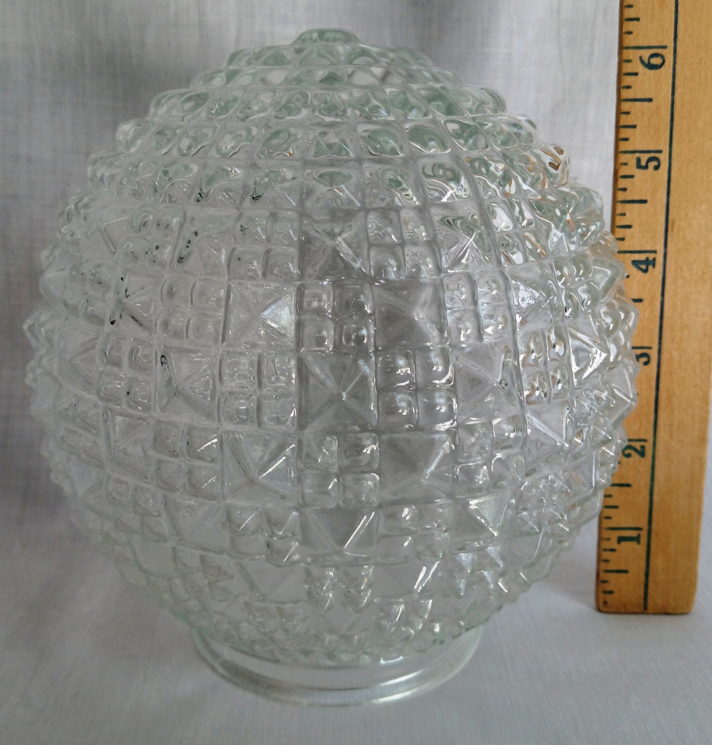 Vintage Clear Pressed Glass Small Globe Diamond Square Point Cut Knobby Design Ceiling Wall Porch Light Fixture Lampshade 3.25 inches Fitter-NOS