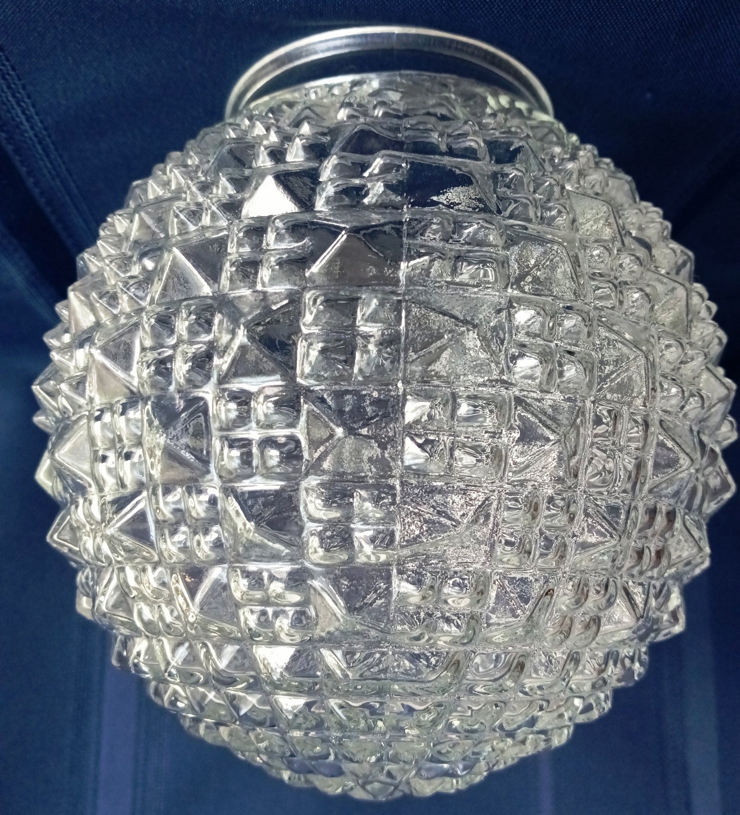 Vintage Clear Pressed Glass Small Globe Diamond Square Point Cut Knobby Design Ceiling Wall Porch Light Fixture Lampshade 3.25 inches Fitter-NOS