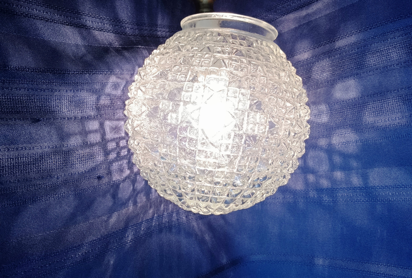 Vintage Clear Pressed Glass Small Globe Diamond Square Point Cut Knobby Design Ceiling Wall Porch Light Fixture Lampshade 3.25 inches Fitter-NOS