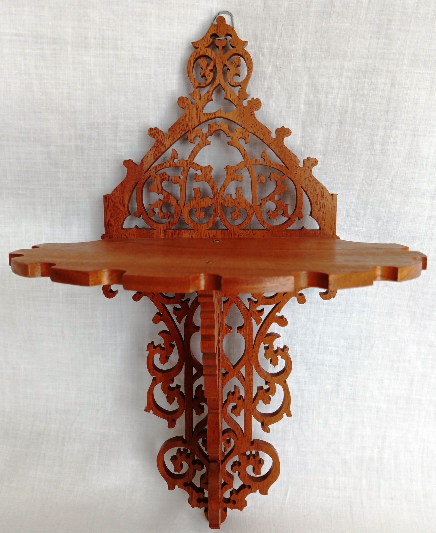 Vintage Victorian Fretwork Cherry Wood Carved Wooden Wall Shelf Scroll Saw Art Small Items Display