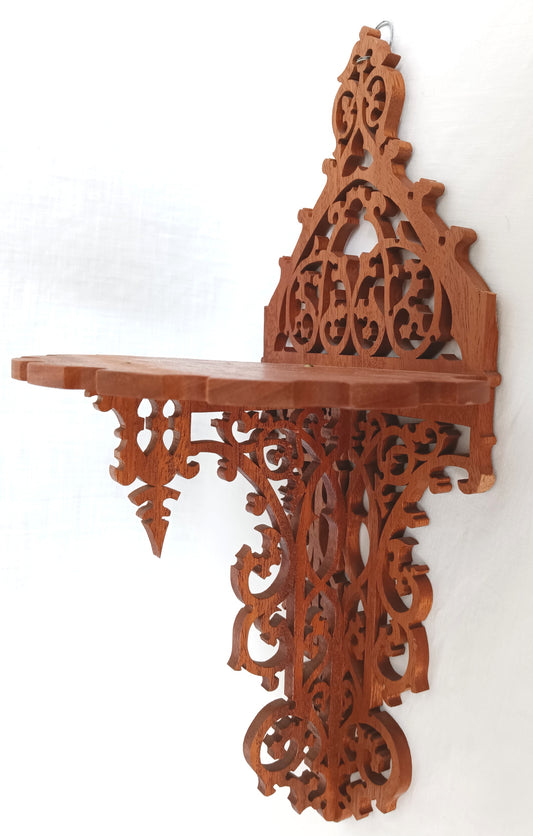 Vintage Victorian Fretwork Cherry Wood Carved Wooden Wall Shelf Scroll Saw Art Small Items Display