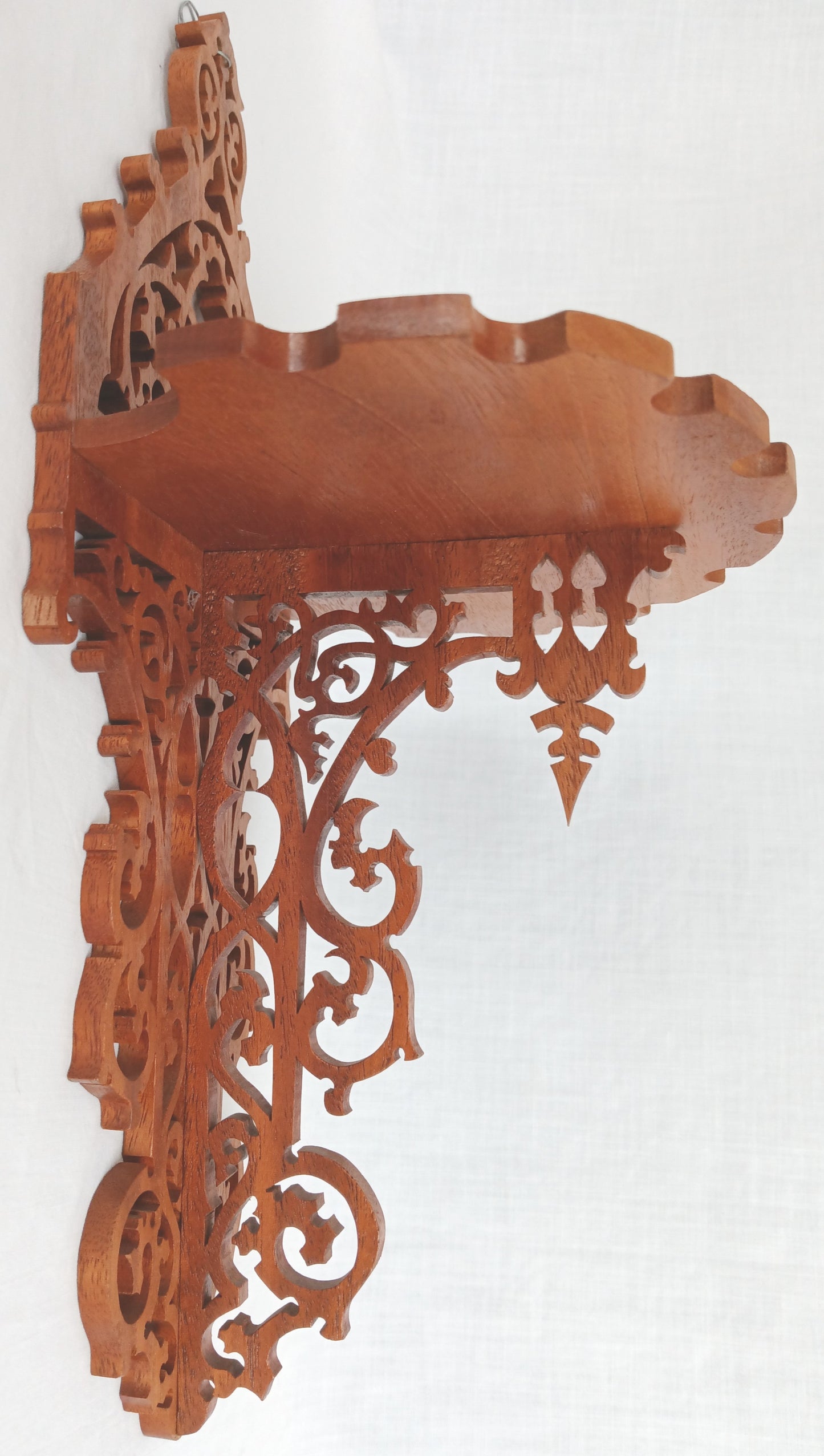 Vintage Victorian Fretwork Cherry Wood Carved Wooden Wall Shelf Scroll Saw Art Small Items Display