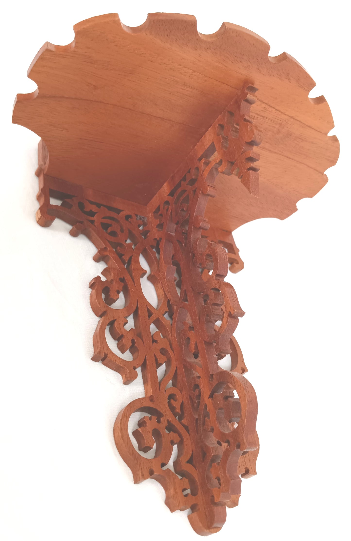 Vintage Victorian Fretwork Cherry Wood Carved Wooden Wall Shelf Scroll Saw Art Small Items Display