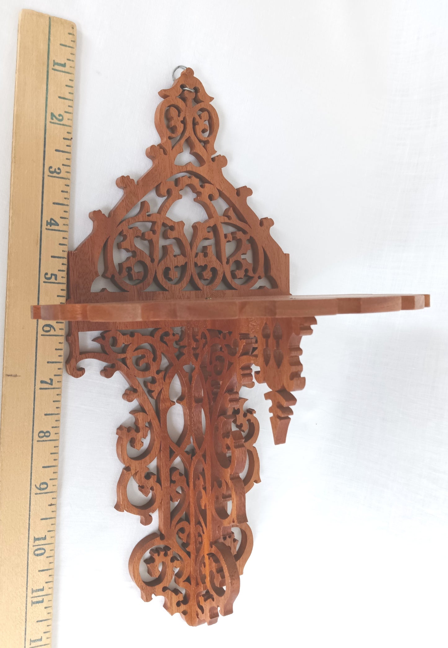Vintage Victorian Fretwork Cherry Wood Carved Wooden Wall Shelf Scroll Saw Art Small Items Display