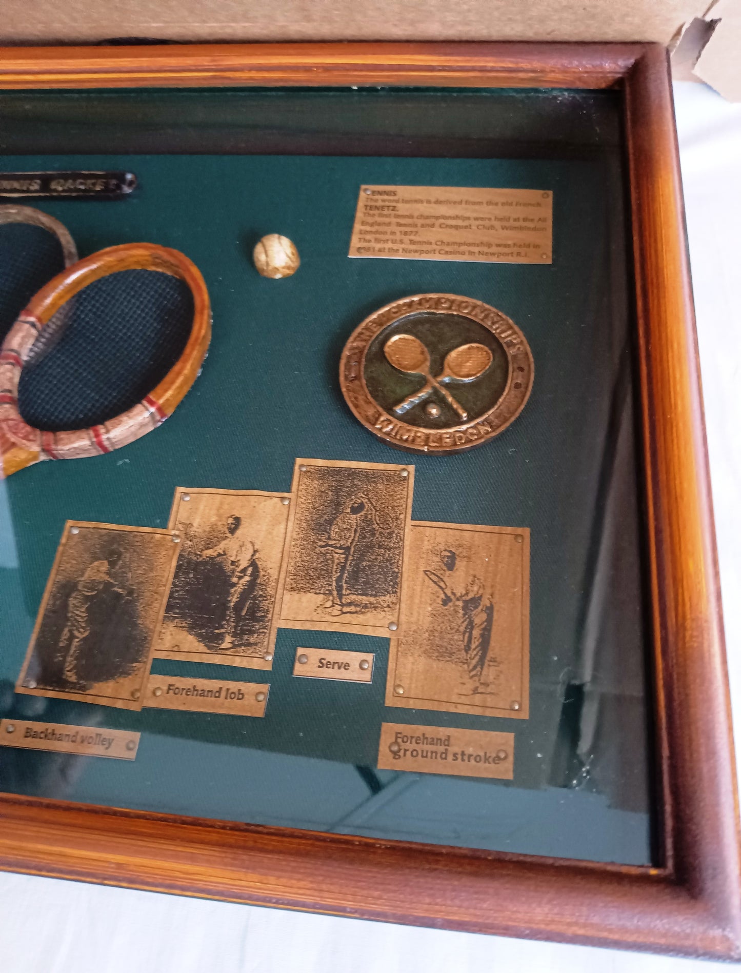 Framed Artwork The History of Tennis Racket 3D Wall Hanging Shadow Box Display Miniature Trophy Rackets Ball Informational Plaques-NIB