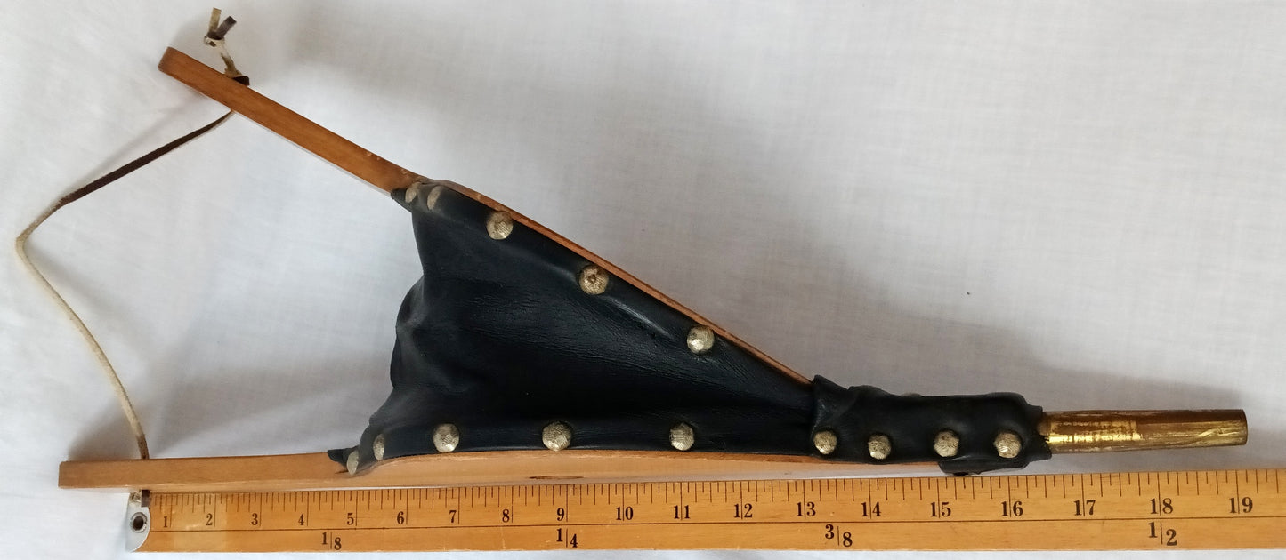 Vintage Solid Wood Real Leather Fireplace Bellows Brass Sailboat Design Blower Air Mantels Fireplace Accessories Nautical Decor