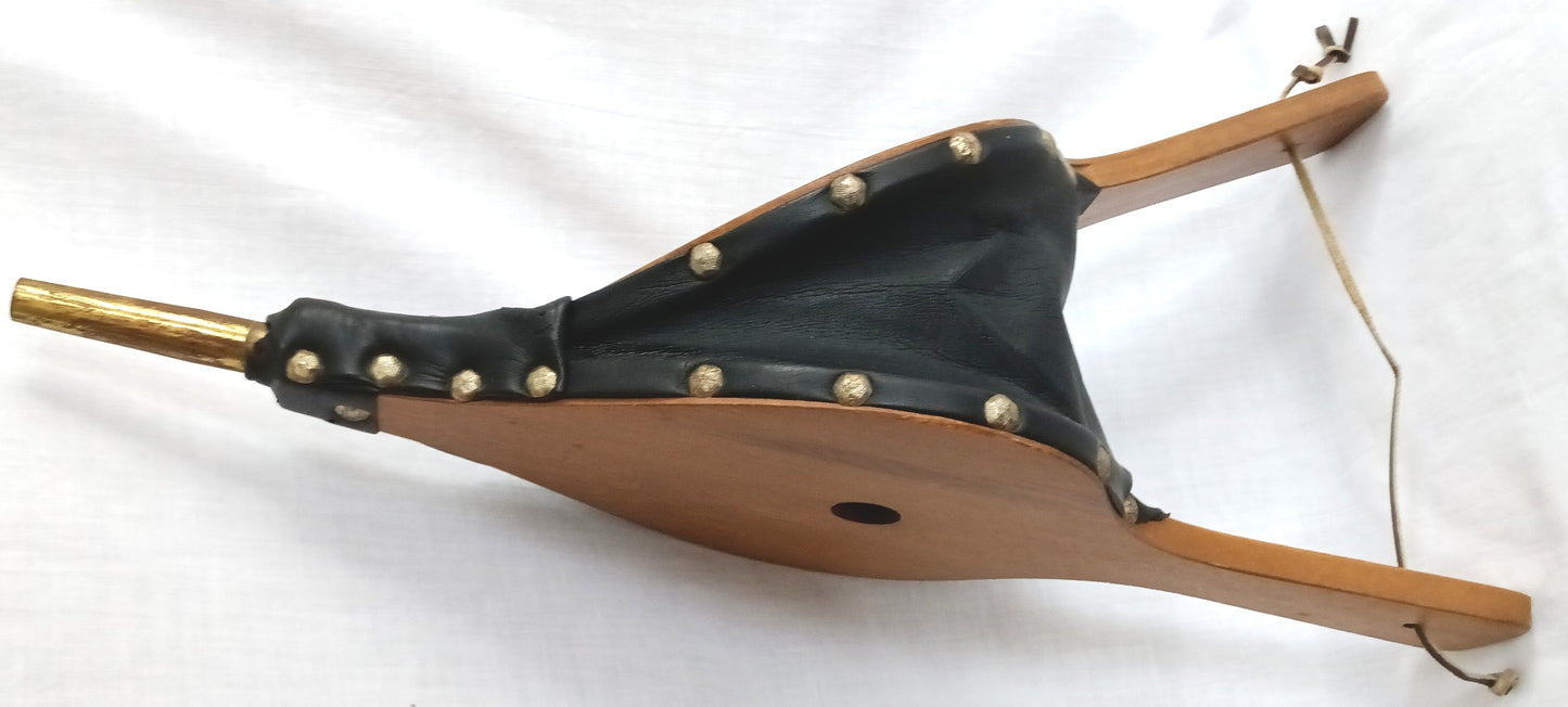 Vintage Solid Wood Real Leather Fireplace Bellows Brass Sailboat Design Blower Air Mantels Fireplace Accessories Nautical Decor
