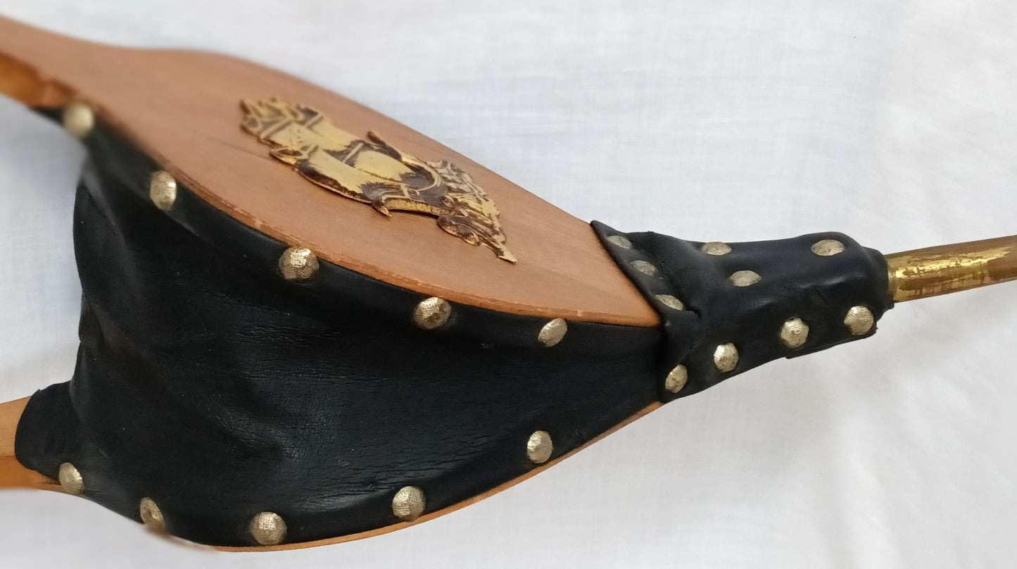 Vintage Solid Wood Real Leather Fireplace Bellows Brass Sailboat Design Blower Air Mantels Fireplace Accessories Nautical Decor