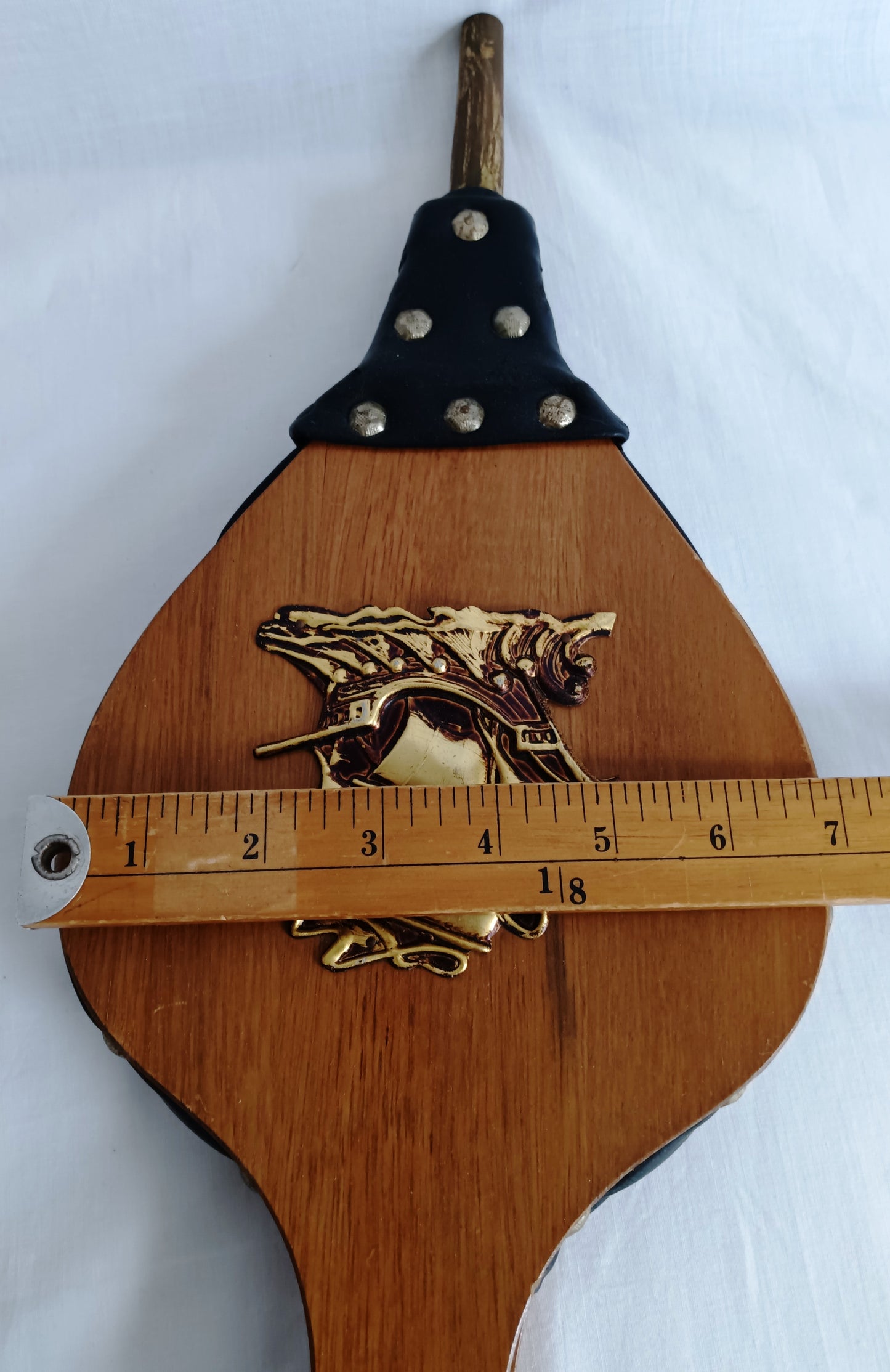 Vintage Solid Wood Real Leather Fireplace Bellows Brass Sailboat Design Blower Air Mantels Fireplace Accessories Nautical Decor