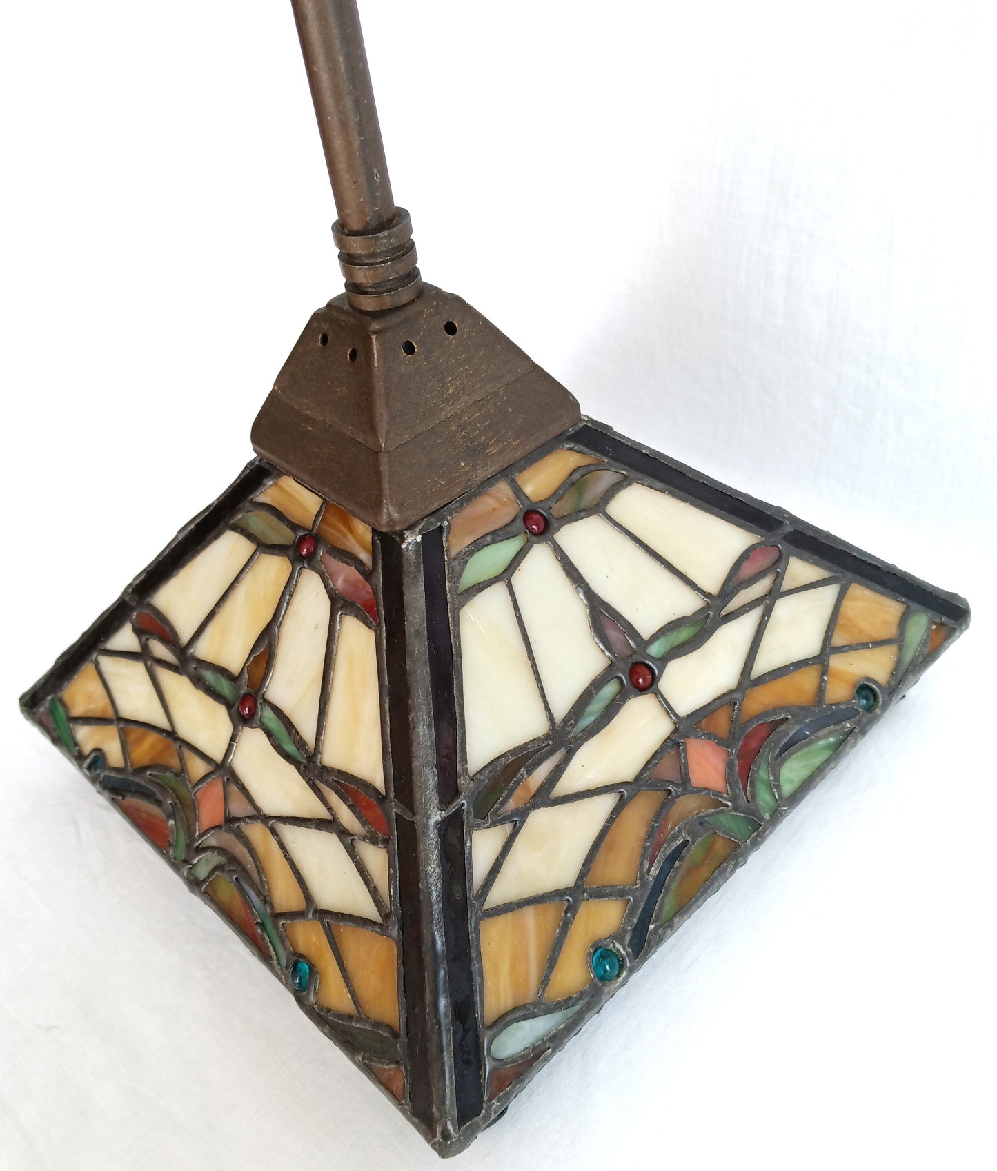 Vintage Mini Pendant Kichler K-65129 Tiffany Style-Stained Glass Slag Lampshade Canopy Retro Ceiling Hanging Lamp Fixture 26” Tall