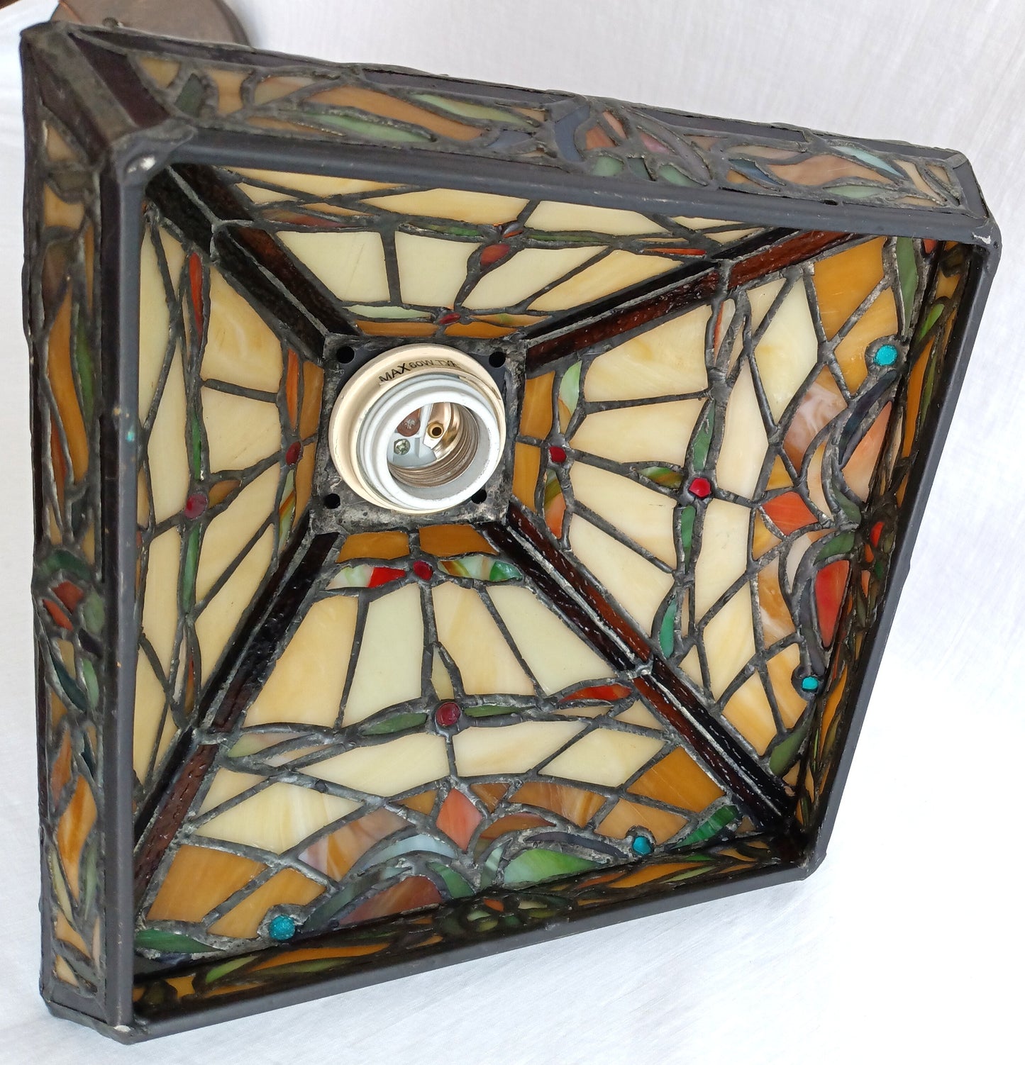 Vintage Mini Pendant Kichler K-65129 Tiffany Style-Stained Glass Slag Lampshade Canopy Retro Ceiling Hanging Lamp Fixture 26” Tall