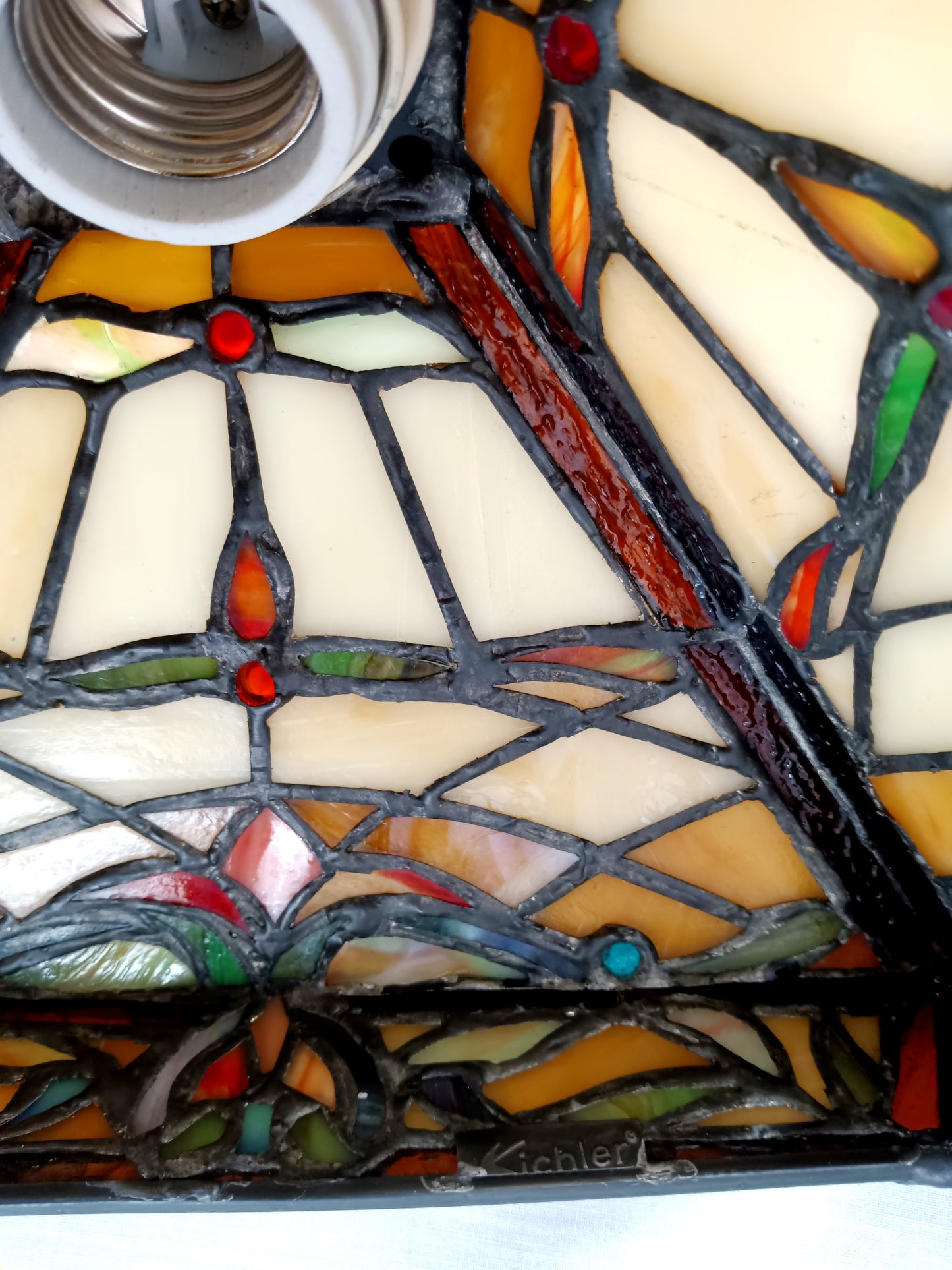 Vintage Mini Pendant Kichler K-65129 Tiffany Style-Stained Glass Slag Lampshade Canopy Retro Ceiling Hanging Lamp Fixture 26” Tall